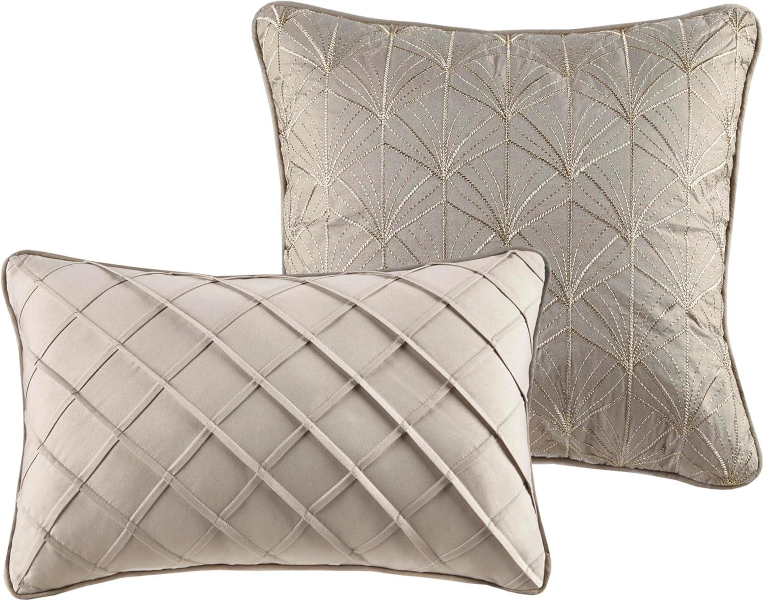 imageMadison Park Emilia Bed in a Bag Comforter Set with Sheets Gold Metallic Jacquard Damask Design Traditional All Season Bedding Includes Bedskirt Shams Toss Pillows Queen KhakiGold 12 PieceCalifornia King