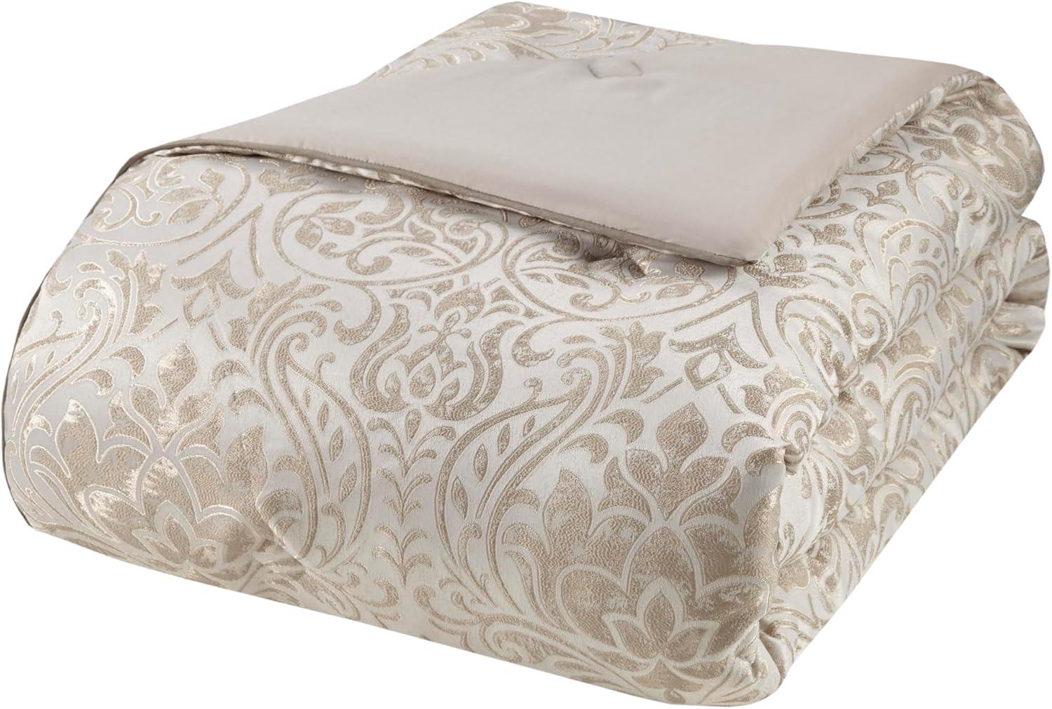 imageMadison Park Emilia Bed in a Bag Comforter Set with Sheets Gold Metallic Jacquard Damask Design Traditional All Season Bedding Includes Bedskirt Shams Toss Pillows Queen KhakiGold 12 PieceQueen