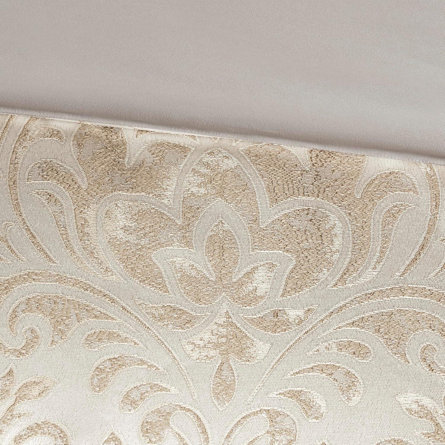 imageMadison Park Emilia Bed in a Bag Comforter Set with Sheets Gold Metallic Jacquard Damask Design Traditional All Season Bedding Includes Bedskirt Shams Toss Pillows Queen KhakiGold 12 PieceQueen