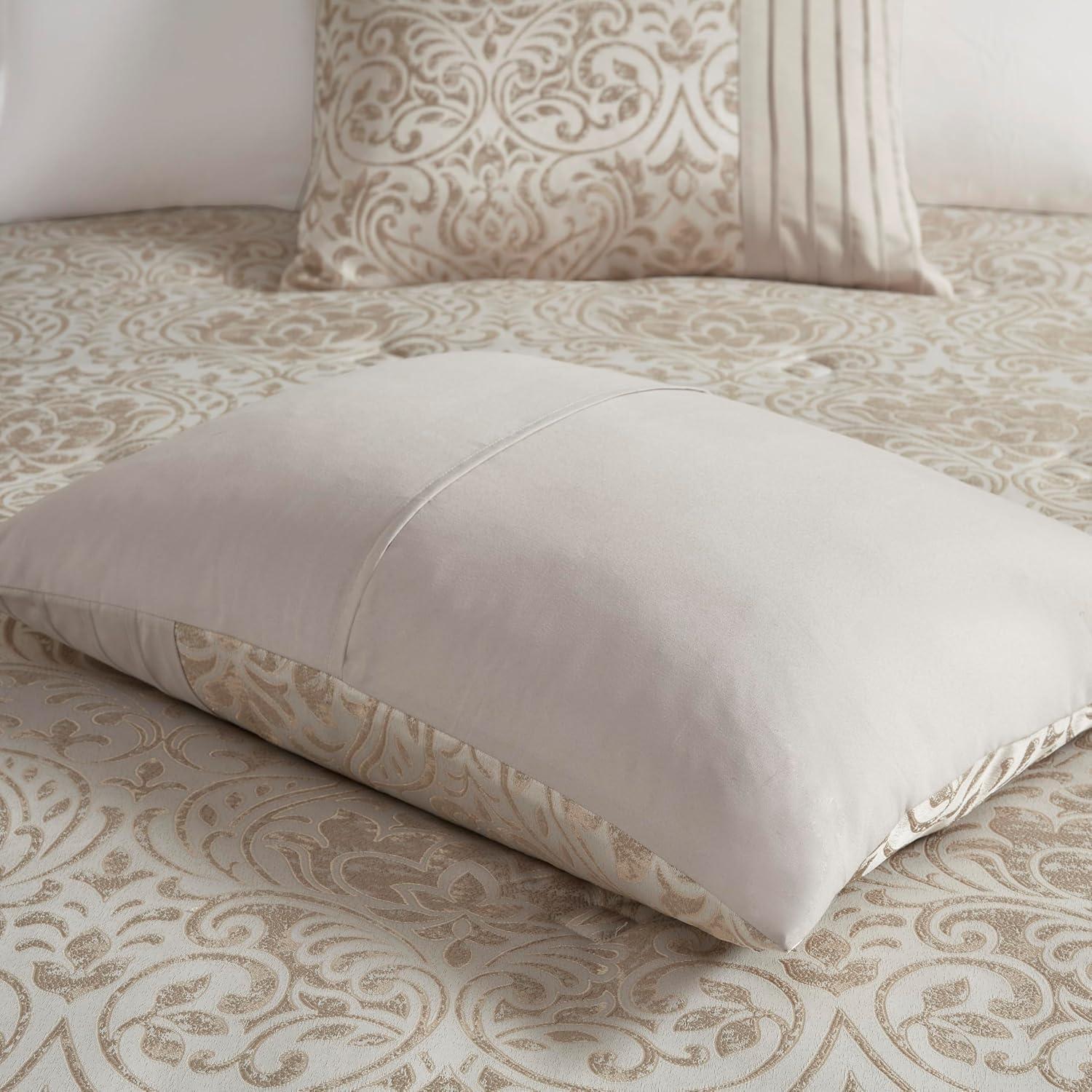 imageMadison Park Emilia Bed in a Bag Comforter Set with Sheets Gold Metallic Jacquard Damask Design Traditional All Season Bedding Includes Bedskirt Shams Toss Pillows Queen KhakiGold 12 PieceCalifornia King