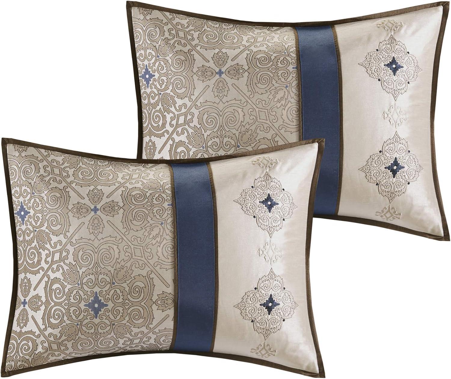 imageMadison Park Essentials Delaney 24Piece Room In A Bag Comforter SetSatin Jacquard All Season Luxury Bedding Sheets decorative pillows and Curtains Valance King104quotx92quot Medallion RedNavy