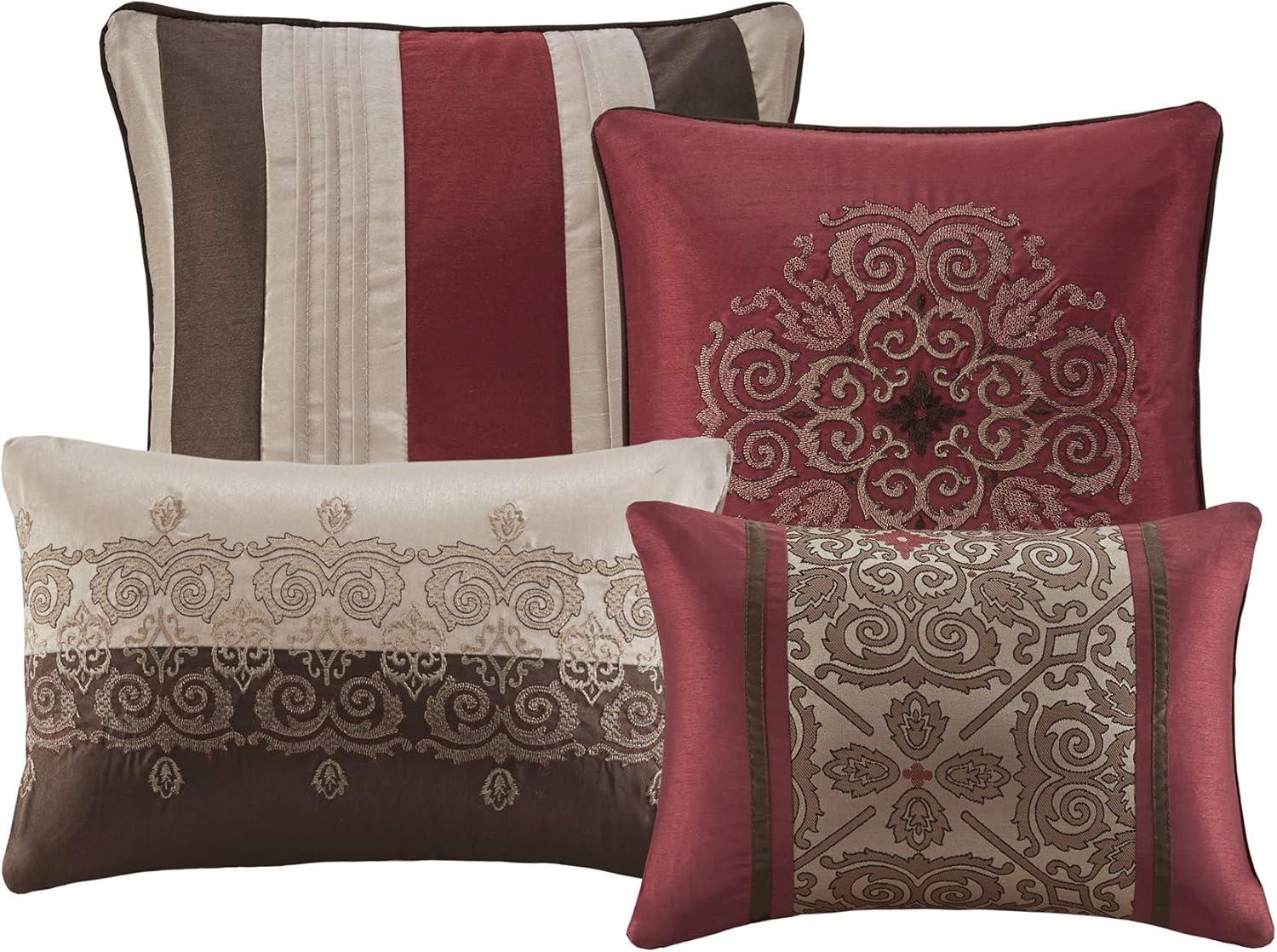 imageMadison Park Essentials Delaney 24Piece Room In A Bag Comforter SetSatin Jacquard All Season Luxury Bedding Sheets decorative pillows and Curtains Valance King104quotx92quot Medallion RedRed