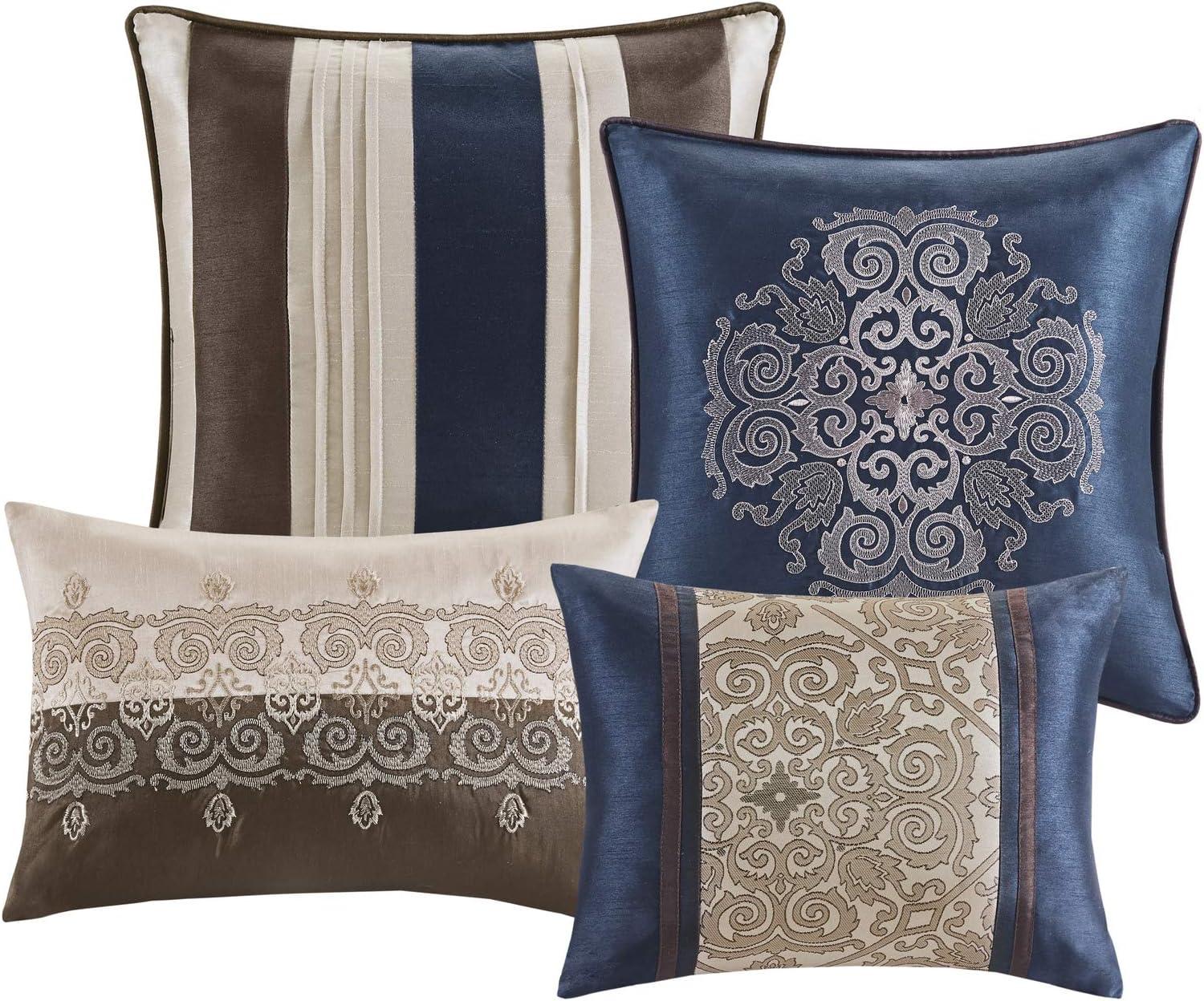imageMadison Park Essentials Delaney 24Piece Room In A Bag Comforter SetSatin Jacquard All Season Luxury Bedding Sheets decorative pillows and Curtains Valance King104quotx92quot Medallion RedNavy