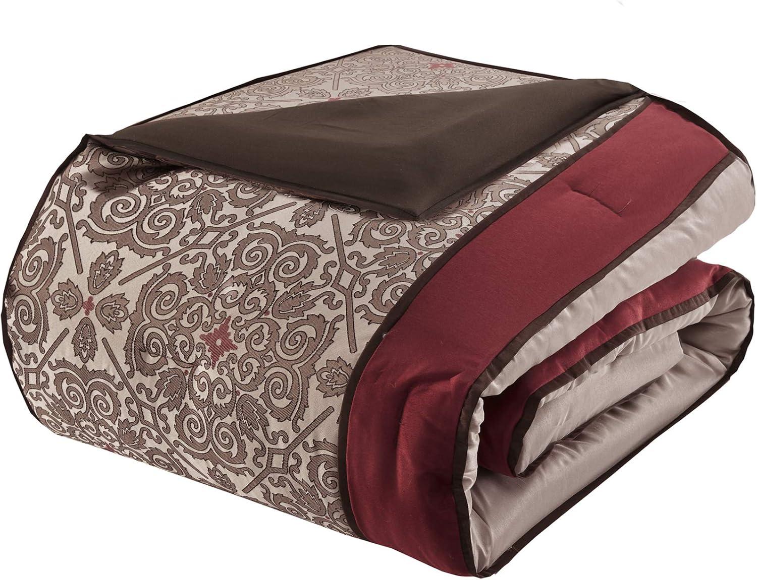 imageMadison Park Essentials Delaney 24Piece Room In A Bag Comforter SetSatin Jacquard All Season Luxury Bedding Sheets decorative pillows and Curtains Valance King104quotx92quot Medallion RedRed