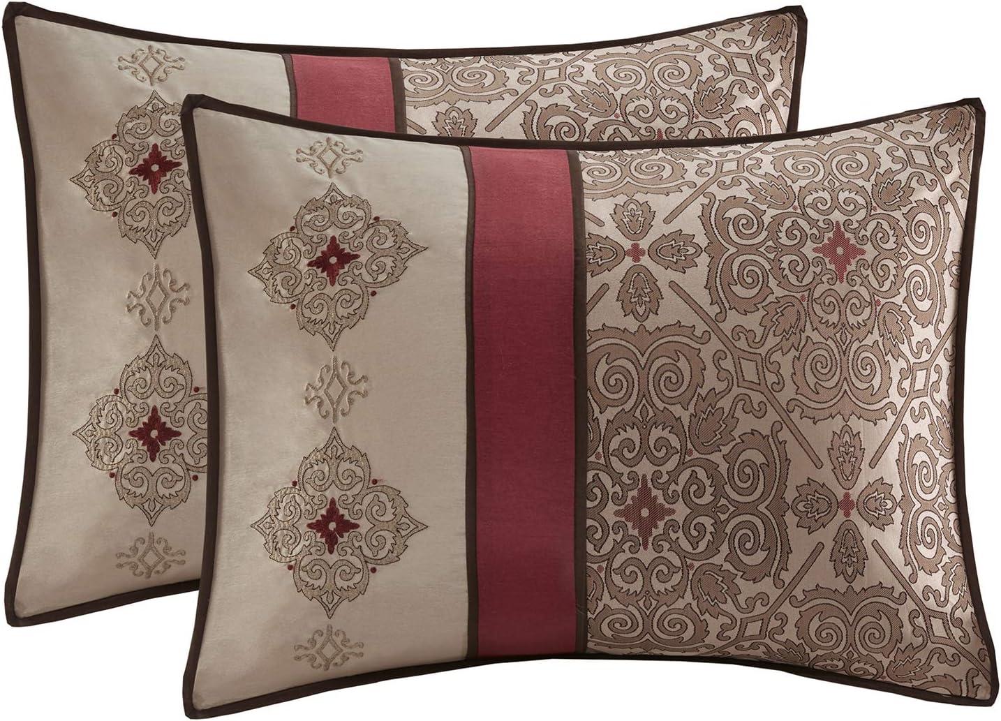 imageMadison Park Essentials Delaney 24Piece Room In A Bag Comforter SetSatin Jacquard All Season Luxury Bedding Sheets decorative pillows and Curtains Valance King104quotx92quot Medallion RedRed