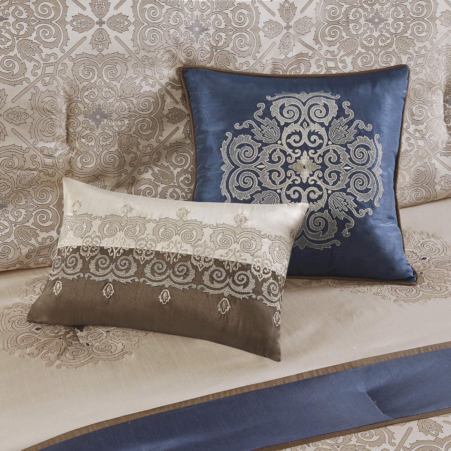 imageMadison Park Essentials Delaney 24Piece Room In A Bag Comforter SetSatin Jacquard All Season Luxury Bedding Sheets decorative pillows and Curtains Valance King104quotx92quot Medallion RedNavy