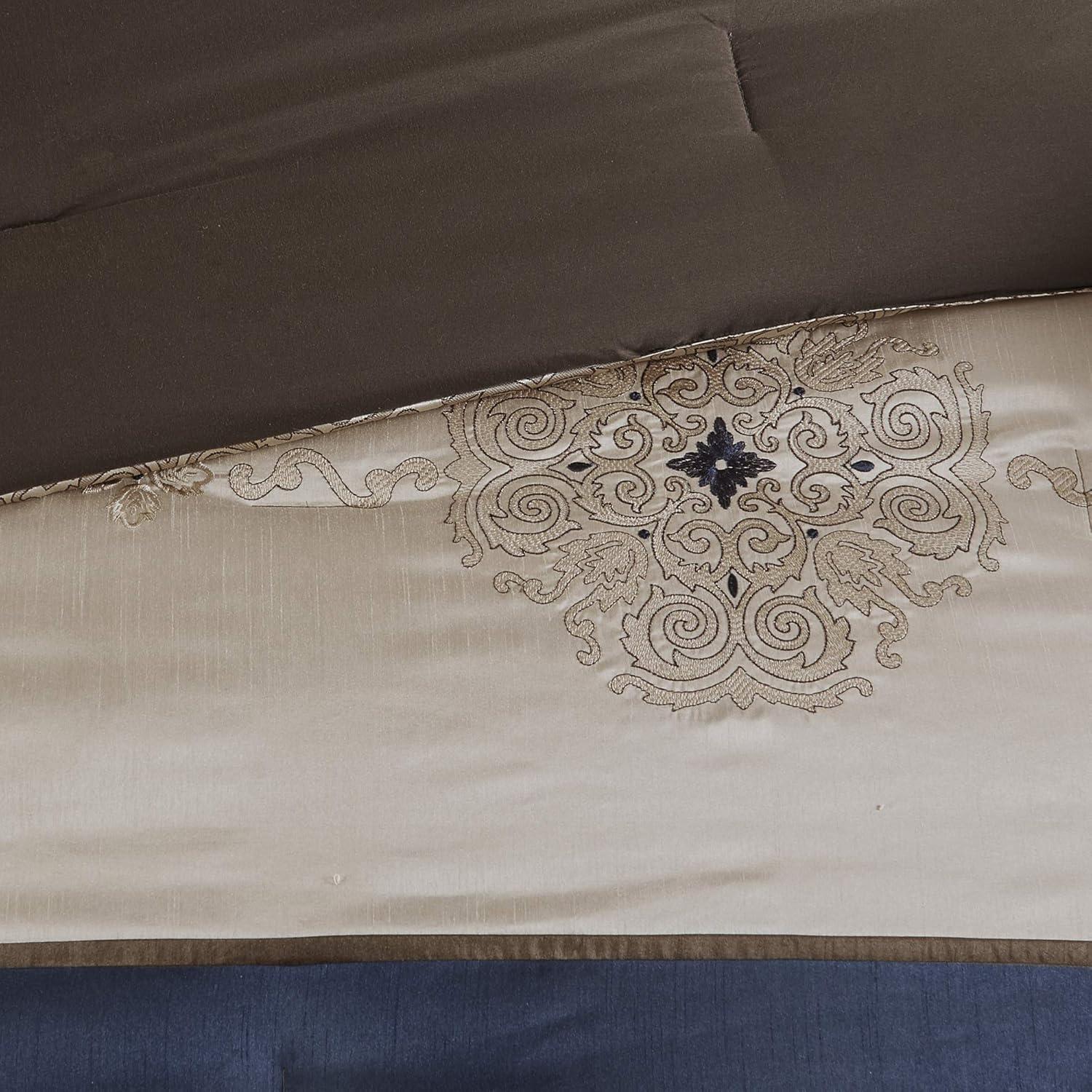 imageMadison Park Essentials Delaney 24Piece Room In A Bag Comforter SetSatin Jacquard All Season Luxury Bedding Sheets decorative pillows and Curtains Valance King104quotx92quot Medallion RedNavy