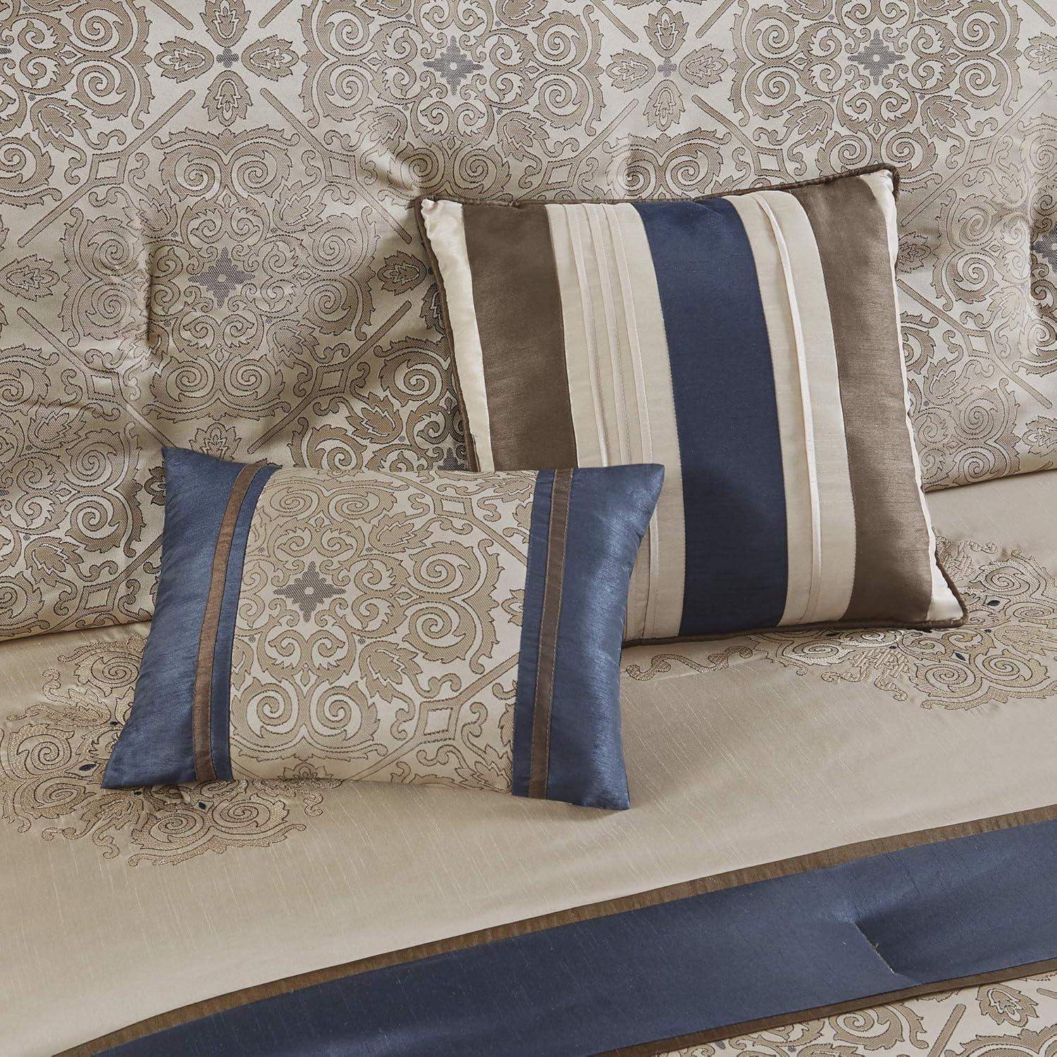 imageMadison Park Essentials Delaney 24Piece Room In A Bag Comforter SetSatin Jacquard All Season Luxury Bedding Sheets decorative pillows and Curtains Valance King104quotx92quot Medallion RedNavy