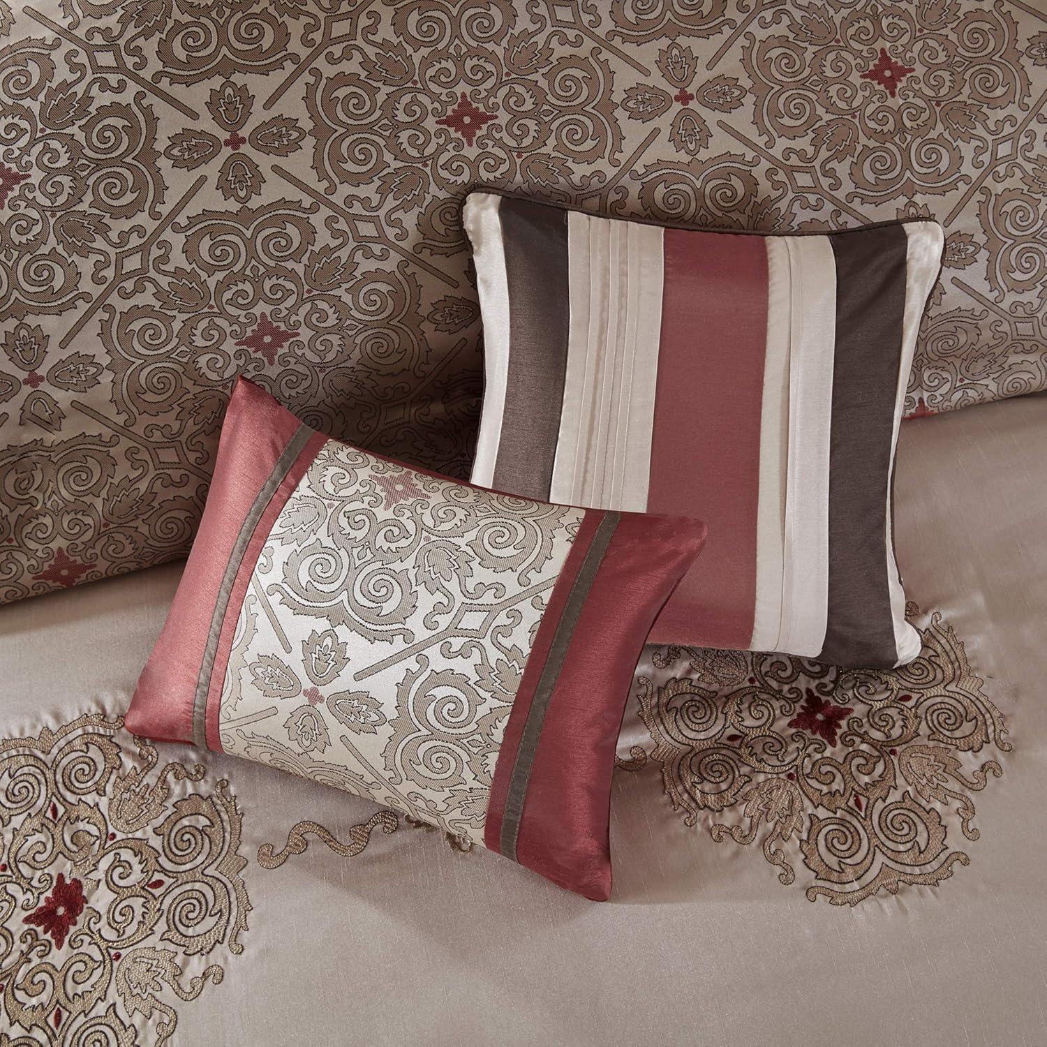 imageMadison Park Essentials Delaney 24Piece Room In A Bag Comforter SetSatin Jacquard All Season Luxury Bedding Sheets decorative pillows and Curtains Valance King104quotx92quot Medallion RedRed