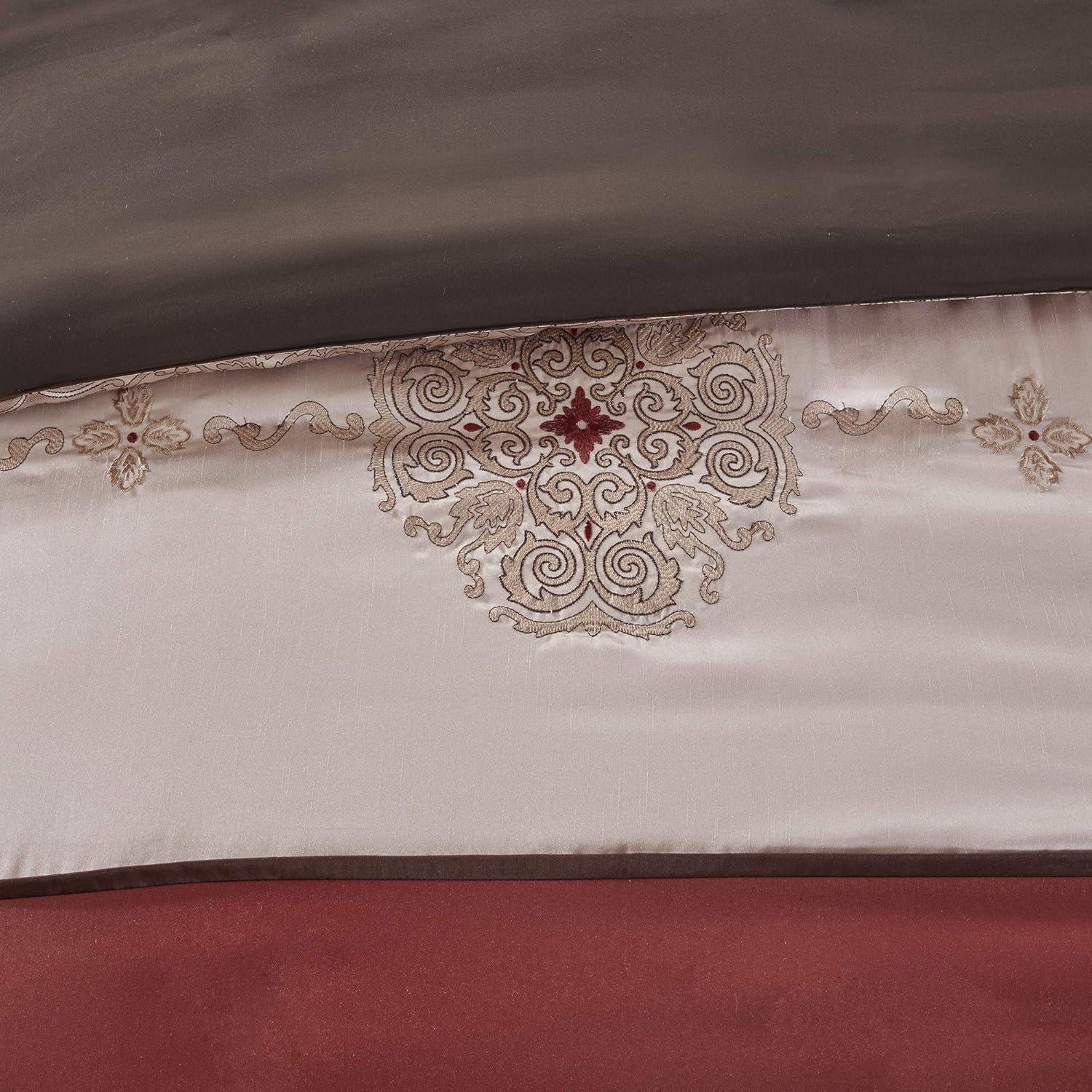 imageMadison Park Essentials Delaney 24Piece Room In A Bag Comforter SetSatin Jacquard All Season Luxury Bedding Sheets decorative pillows and Curtains Valance King104quotx92quot Medallion RedRed