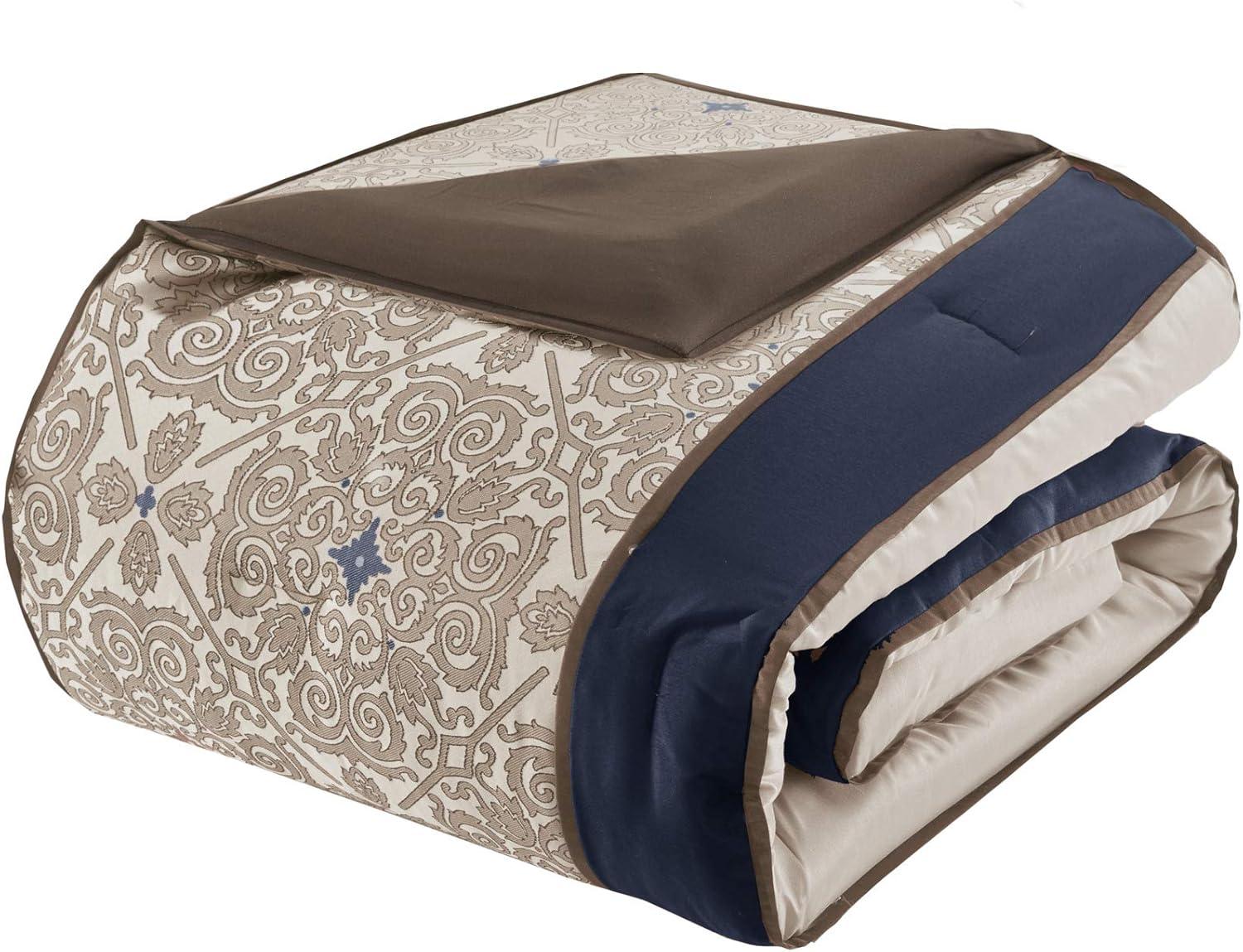 imageMadison Park Essentials Delaney 24Piece Room In A Bag Comforter SetSatin Jacquard All Season Luxury Bedding Sheets decorative pillows and Curtains Valance King104quotx92quot Medallion RedNavy