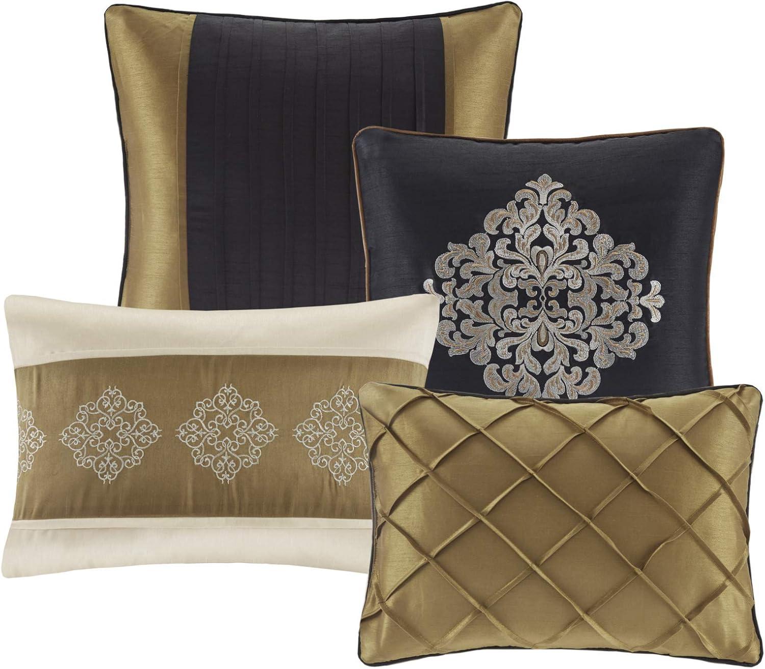 imageMadison Park Essentials Delaney 24Piece Room In A Bag Comforter SetSatin Jacquard All Season Luxury Bedding Sheets decorative pillows and Curtains Valance King104quotx92quot Medallion RedBlackGold