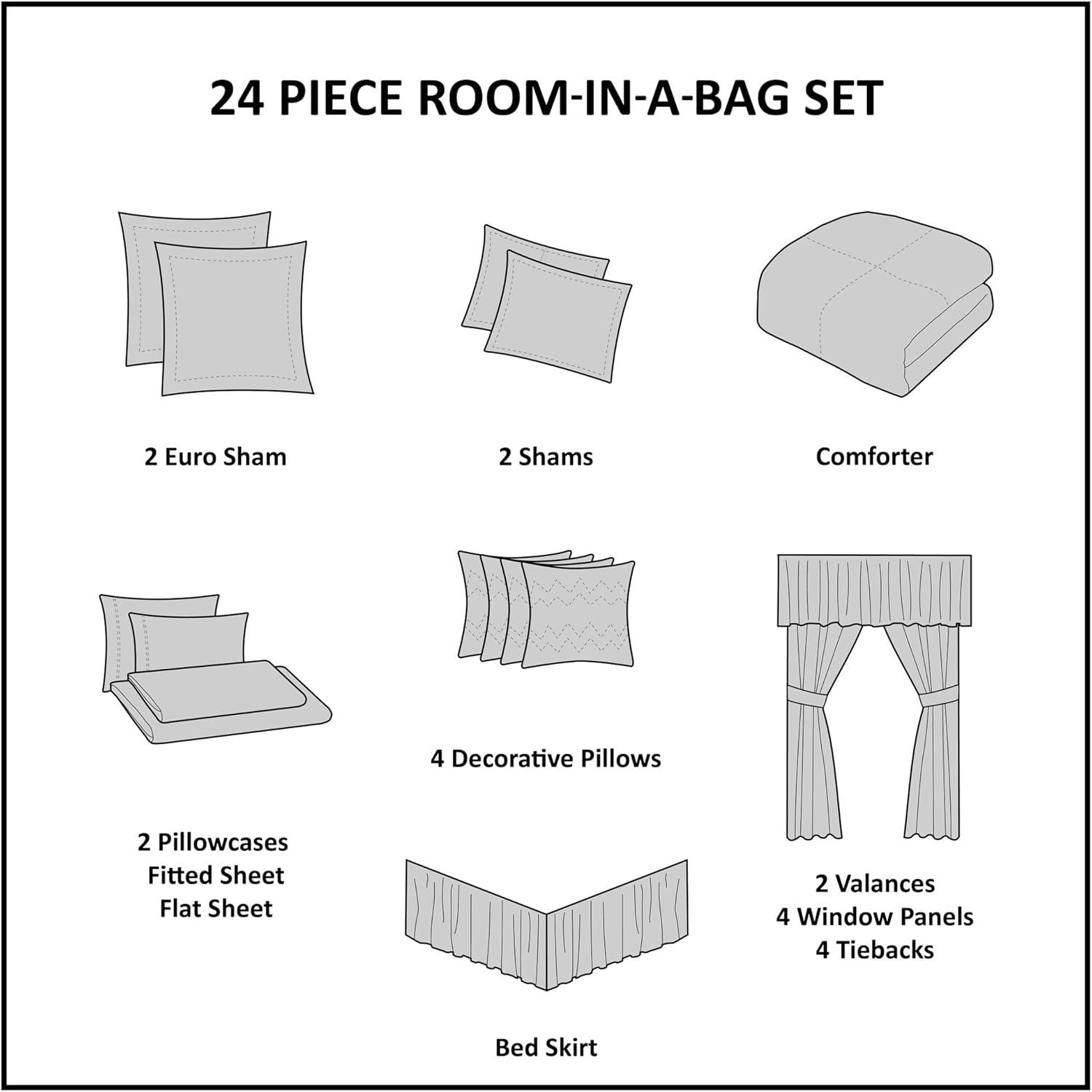 imageMadison Park Essentials Delaney 24Piece Room In A Bag Comforter SetSatin Jacquard All Season Luxury Bedding Sheets decorative pillows and Curtains Valance King104quotx92quot Medallion RedBlackGold