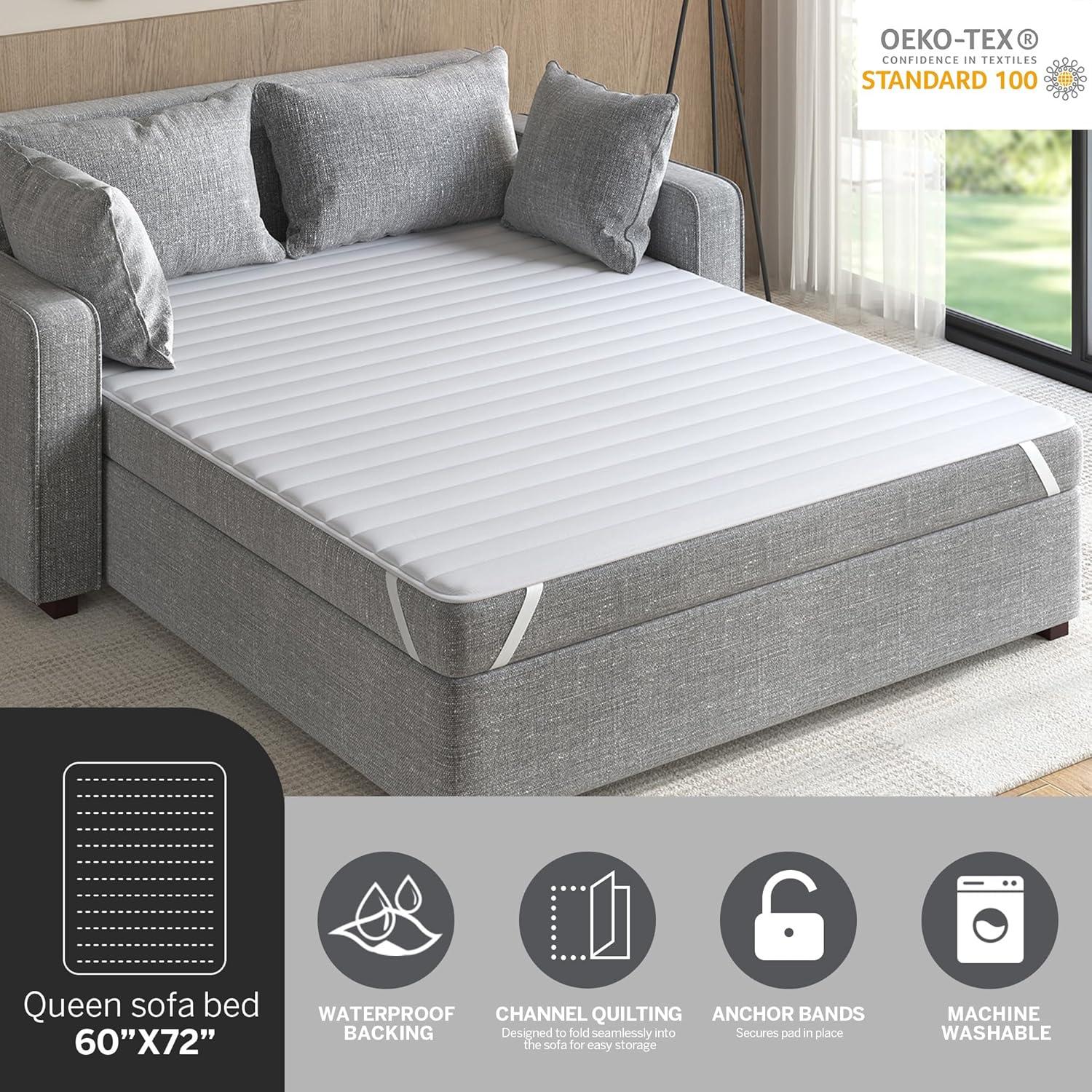 imageMadison Park Essentials Frisco Waterproof Sofa Bed Mattress Pad Microfiber Channel Quilted Top Secure Fit Anchor Band Machine Washable Protection Cover Queen 60x72quot WhiteWhite