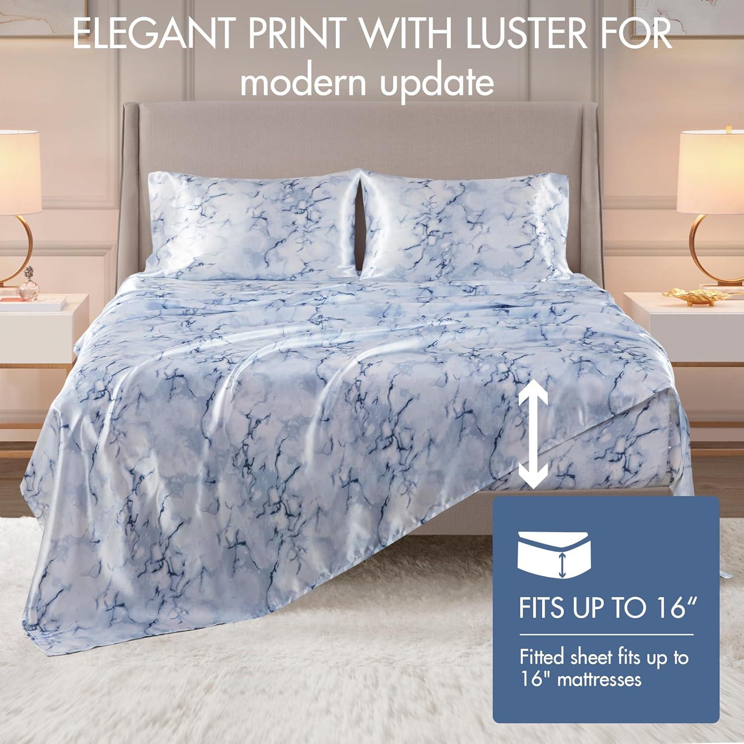 imageMadison Park Essentials Queen Free Luxurious 6 Piece Sheet Set MPE20769Blue Marble