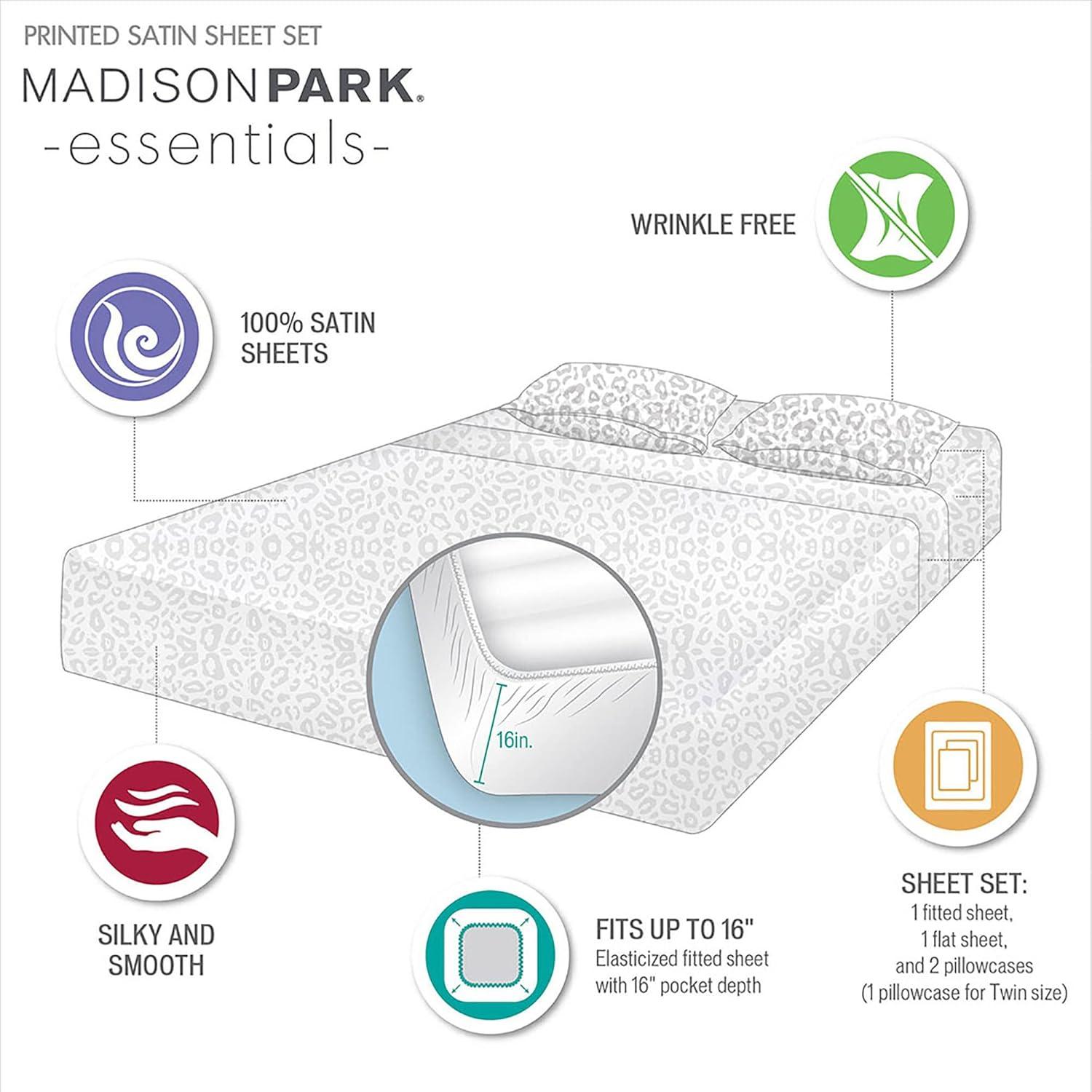 imageMadison Park Essentials Queen Free Luxurious 6 Piece Sheet Set MPE20769Grey Leopard
