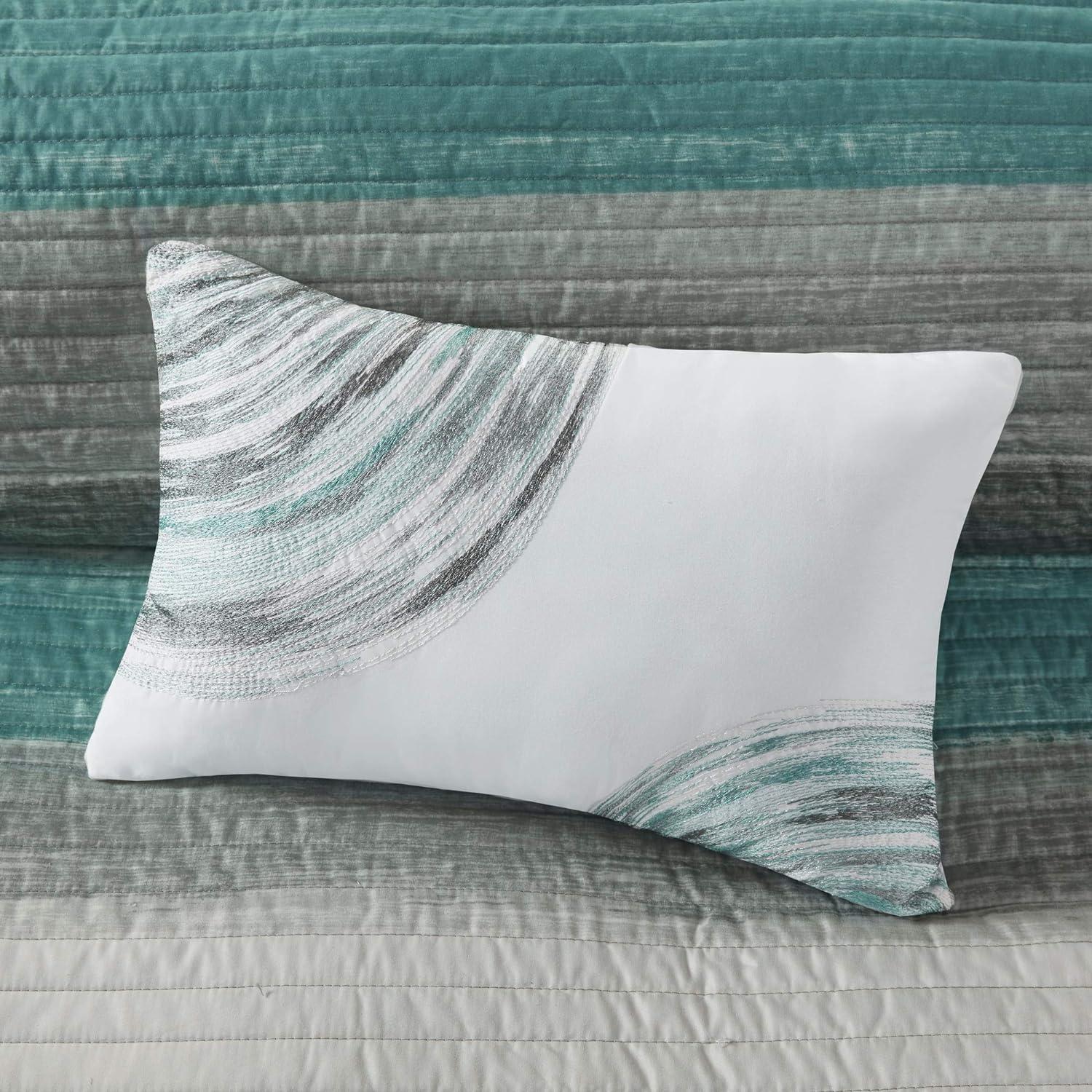 imageMadison Park Essentials Saben Cozy Bed in A Bag Reversible Quilt with Complete Cotton Sheet SetGeometric Design All Season Cover Decorative Pillow Cal King104quotx92quot Stripes Aqua 8 PieceStripes Aqua Coverlet Biab 8pcs