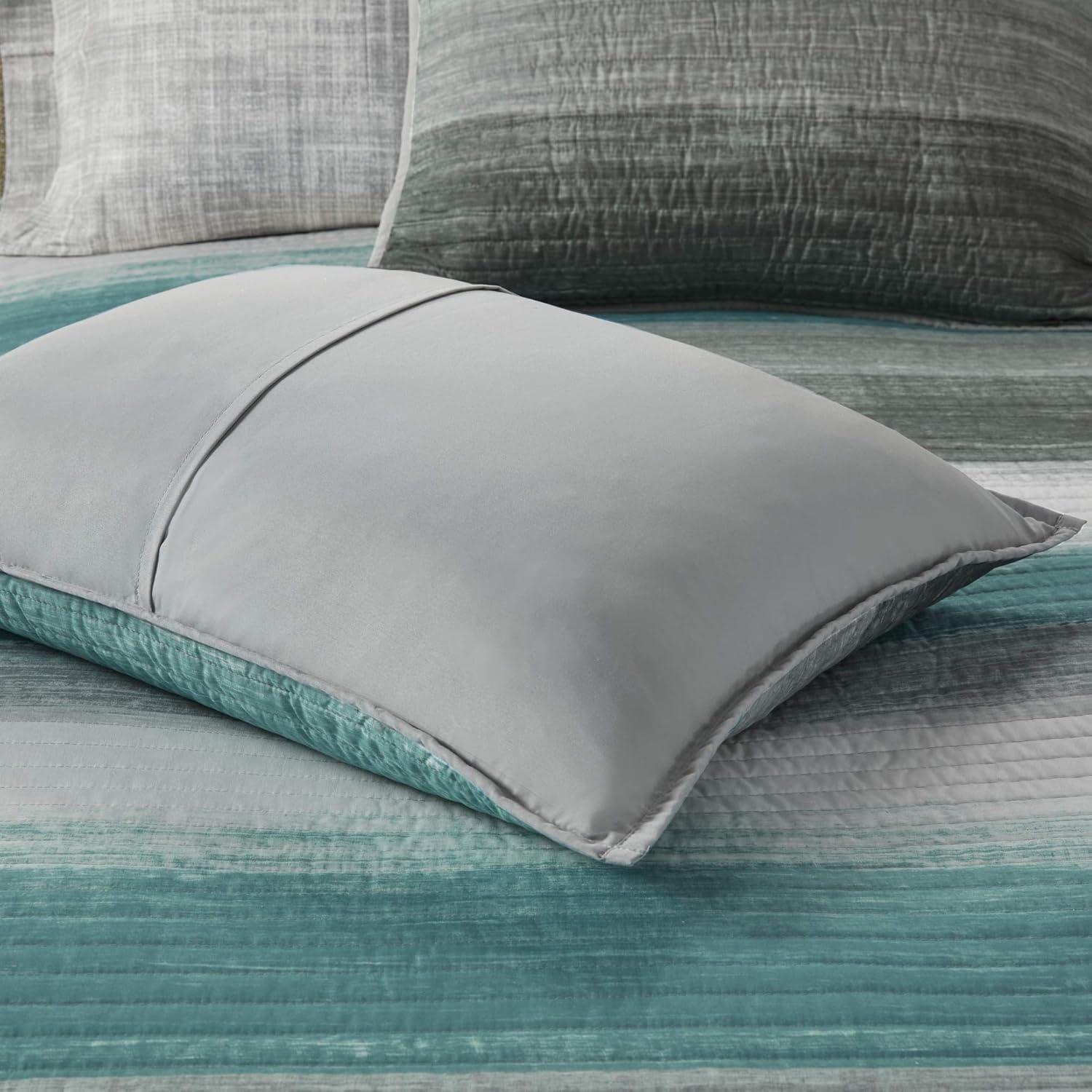 imageMadison Park Essentials Saben Cozy Bed in A Bag Reversible Quilt with Complete Cotton Sheet SetGeometric Design All Season Cover Decorative Pillow Cal King104quotx92quot Stripes Aqua 8 PieceStripes Aqua Coverlet Biab 8pcs