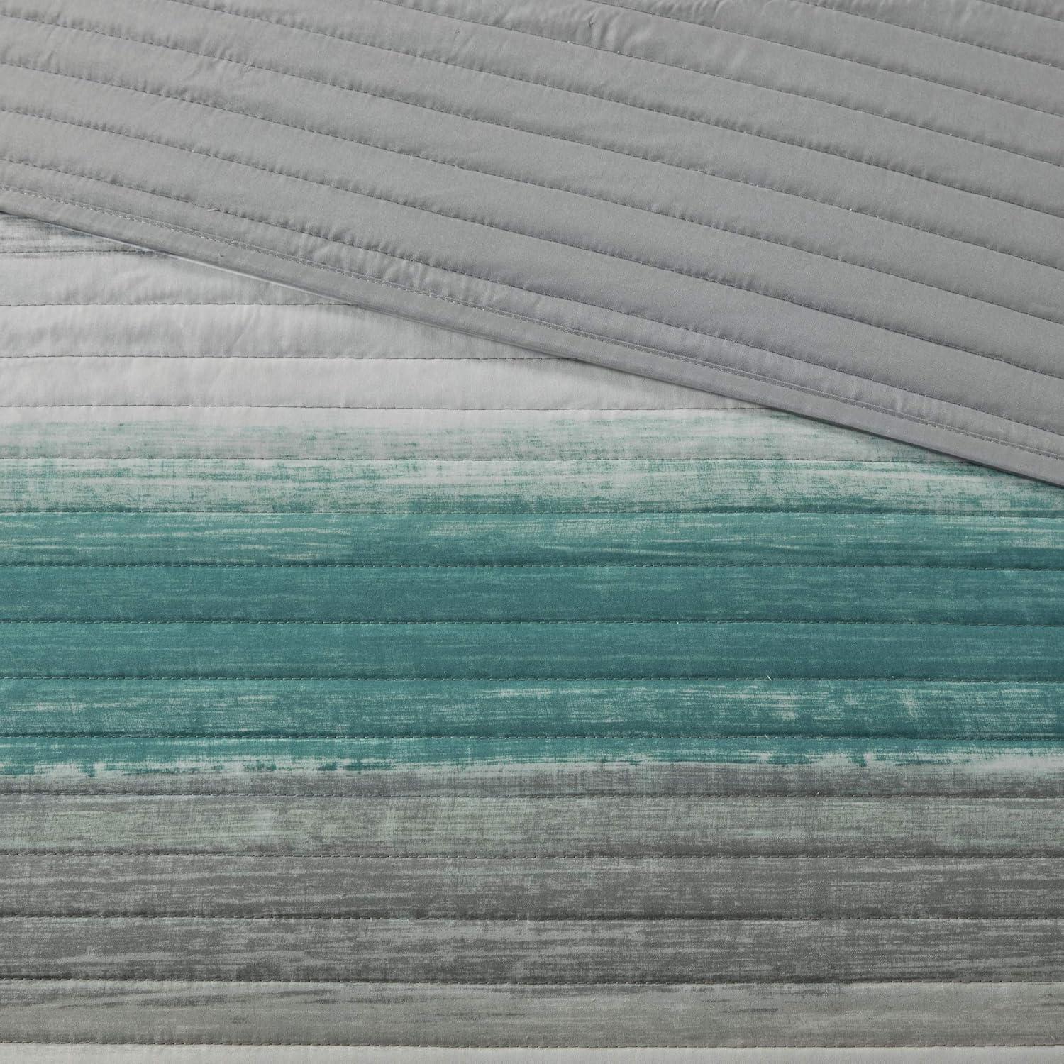 imageMadison Park Essentials Saben Cozy Bed in A Bag Reversible Quilt with Complete Cotton Sheet SetGeometric Design All Season Cover Decorative Pillow Cal King104quotx92quot Stripes Aqua 8 PieceStripes Aqua Coverlet Biab 8pcs