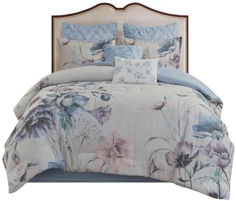 imageMadison Park Floral Queen Comforter Set Cotton Rich Bedding Set Feminine Design Shabby Chic Queen Size Comforter Sets All Season Bed Cover with Shams Bed Skirt Dcor Pillow Blush 8 PieceCassandra Blue