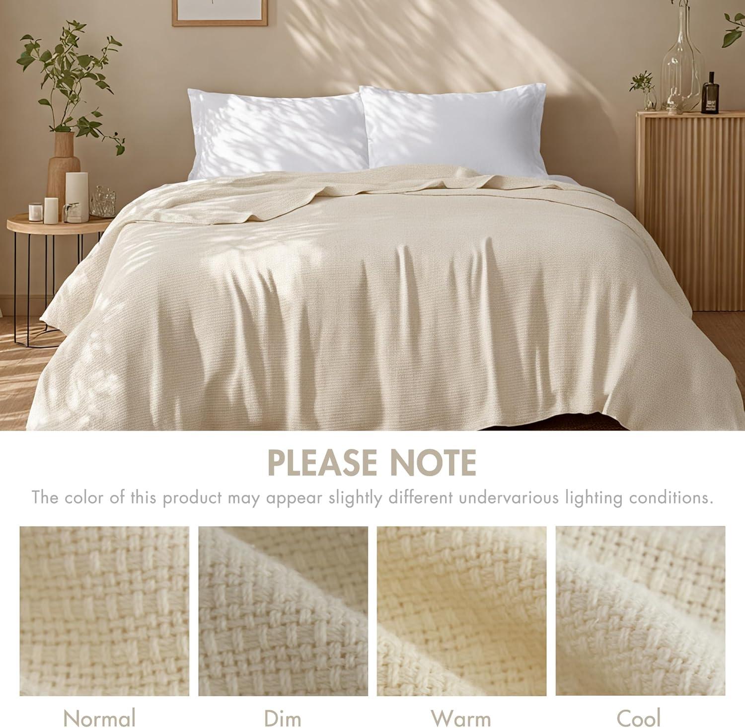 imageMadison Park Freshspun Basketweave Luxury Cotton Blanket Yellow 90x90quot FullQueen Size Basketweave Premium Soft Cozy 100 Cotton For Bed Couch or SofaNatural