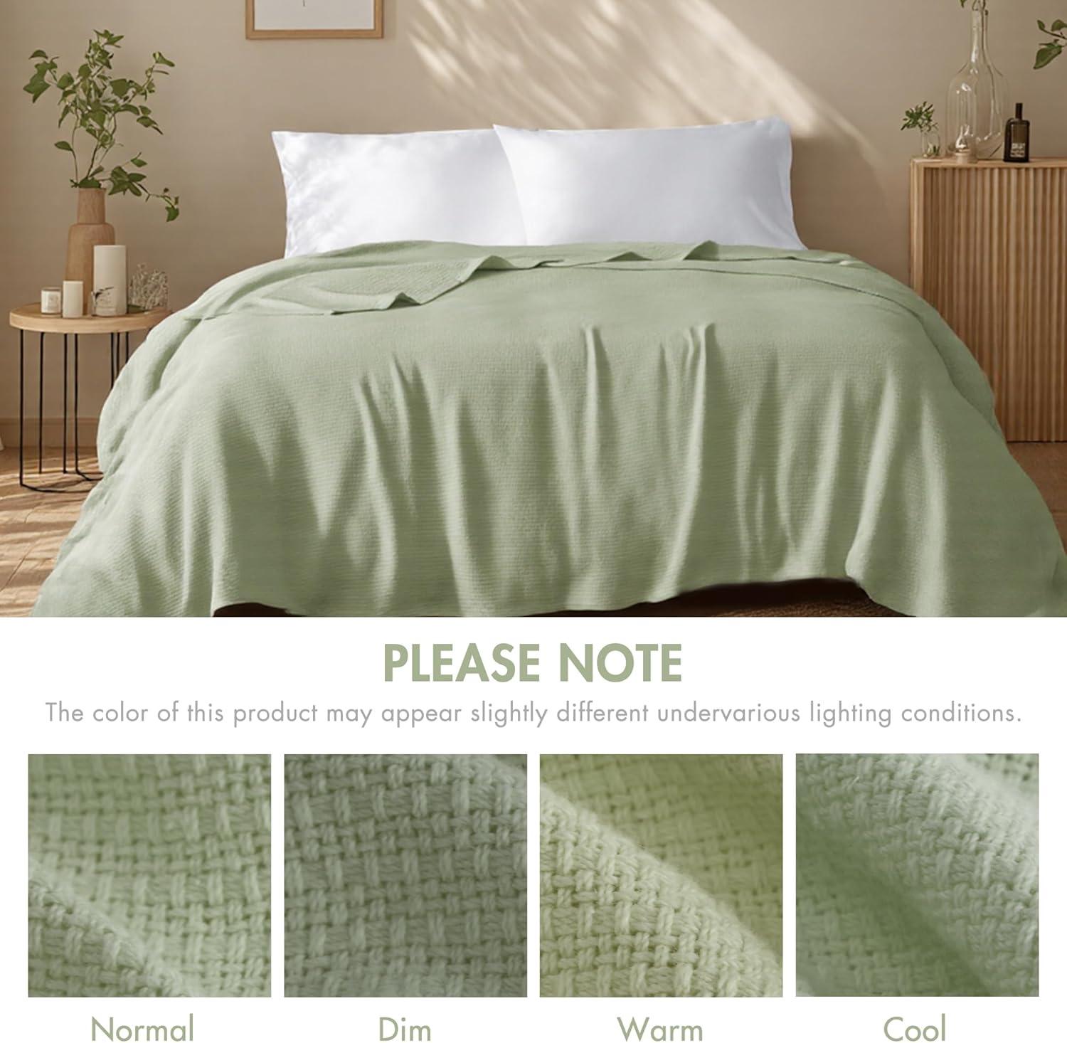 imageMadison Park Freshspun Basketweave Luxury Cotton Blanket Yellow 90x90quot FullQueen Size Basketweave Premium Soft Cozy 100 Cotton For Bed Couch or SofaGreen