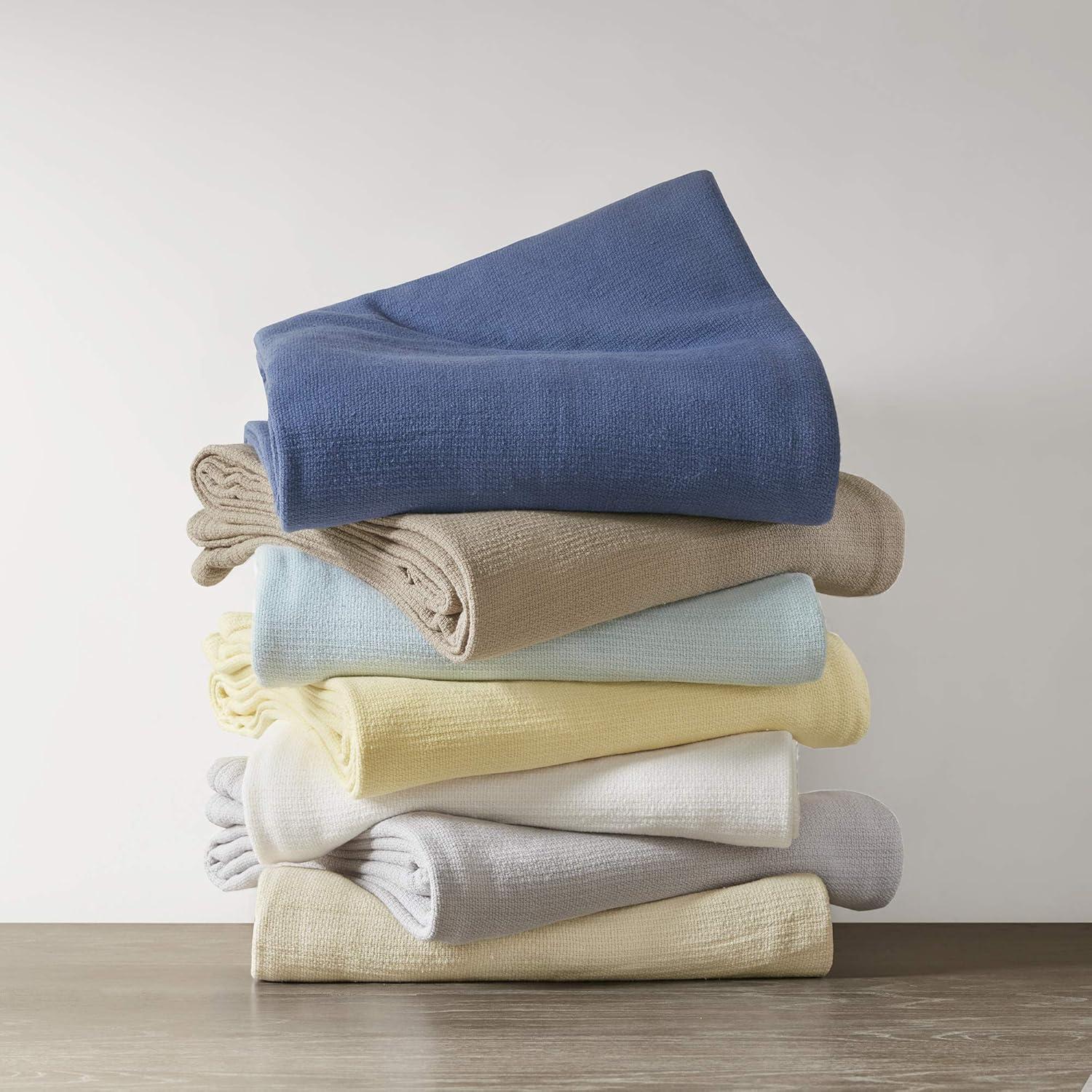 imageMadison Park Freshspun Basketweave Luxury Cotton Blanket Yellow 90x90quot FullQueen Size Basketweave Premium Soft Cozy 100 Cotton For Bed Couch or SofaYellow