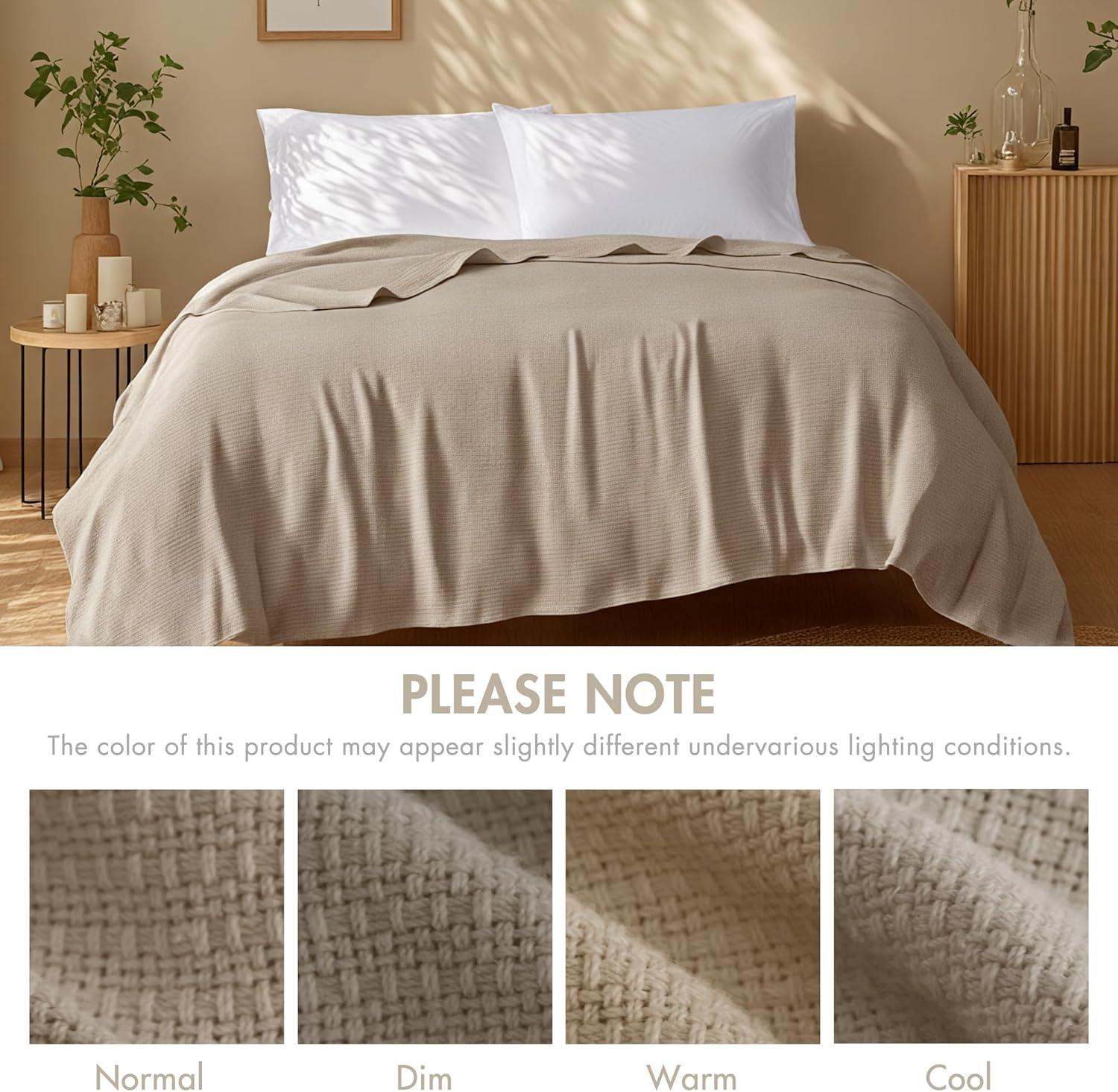 imageMadison Park Freshspun Basketweave Luxury Cotton Blanket Yellow 90x90quot FullQueen Size Basketweave Premium Soft Cozy 100 Cotton For Bed Couch or SofaKhaki