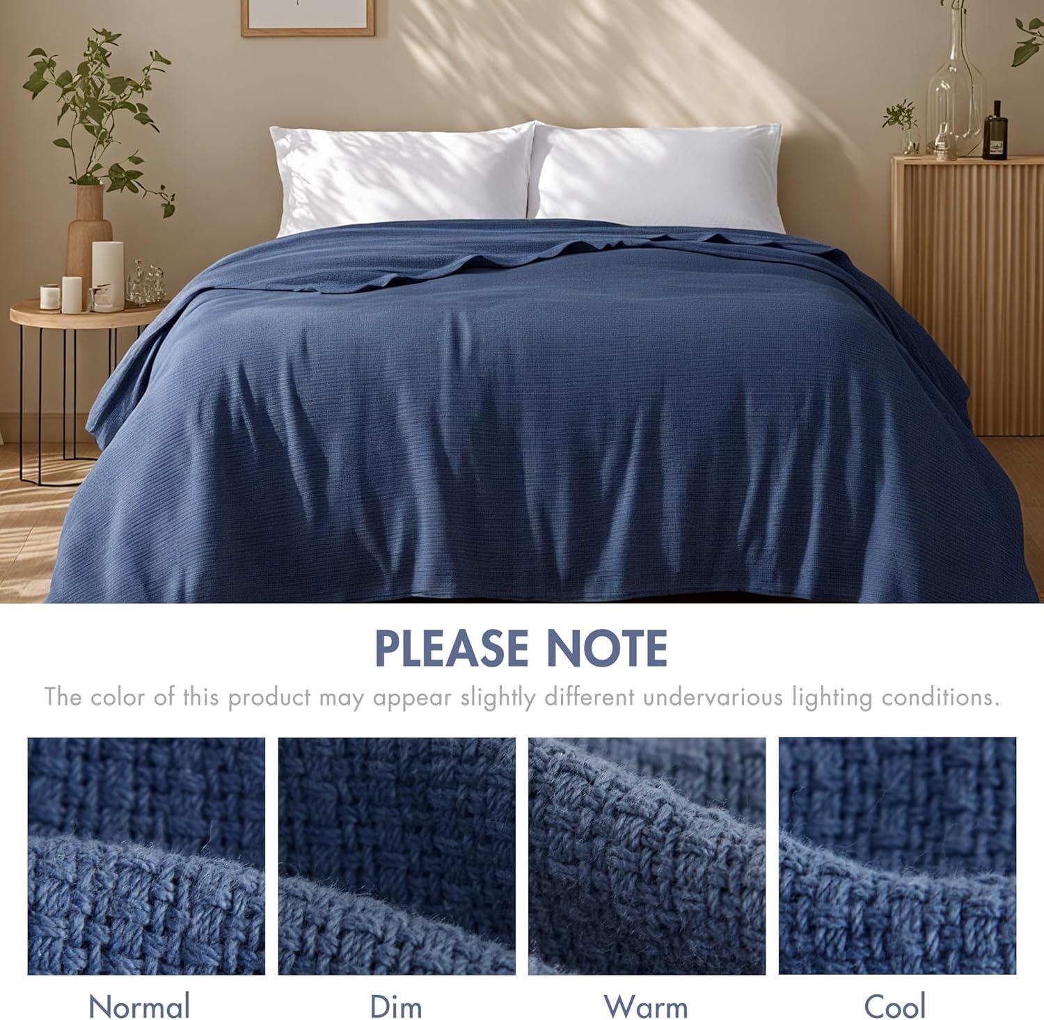 imageMadison Park Freshspun Basketweave Luxury Cotton Blanket Yellow 90x90quot FullQueen Size Basketweave Premium Soft Cozy 100 Cotton For Bed Couch or SofaNavy