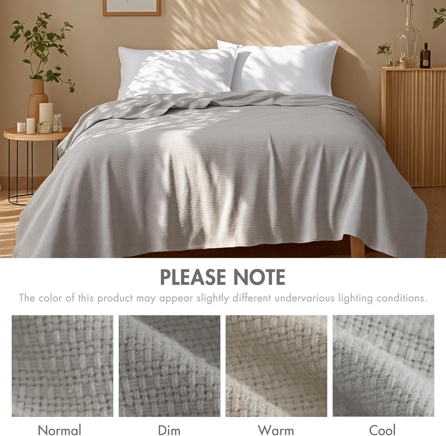 imageMadison Park Freshspun Basketweave Luxury Cotton Blanket Yellow 90x90quot FullQueen Size Basketweave Premium Soft Cozy 100 Cotton For Bed Couch or SofaGrey