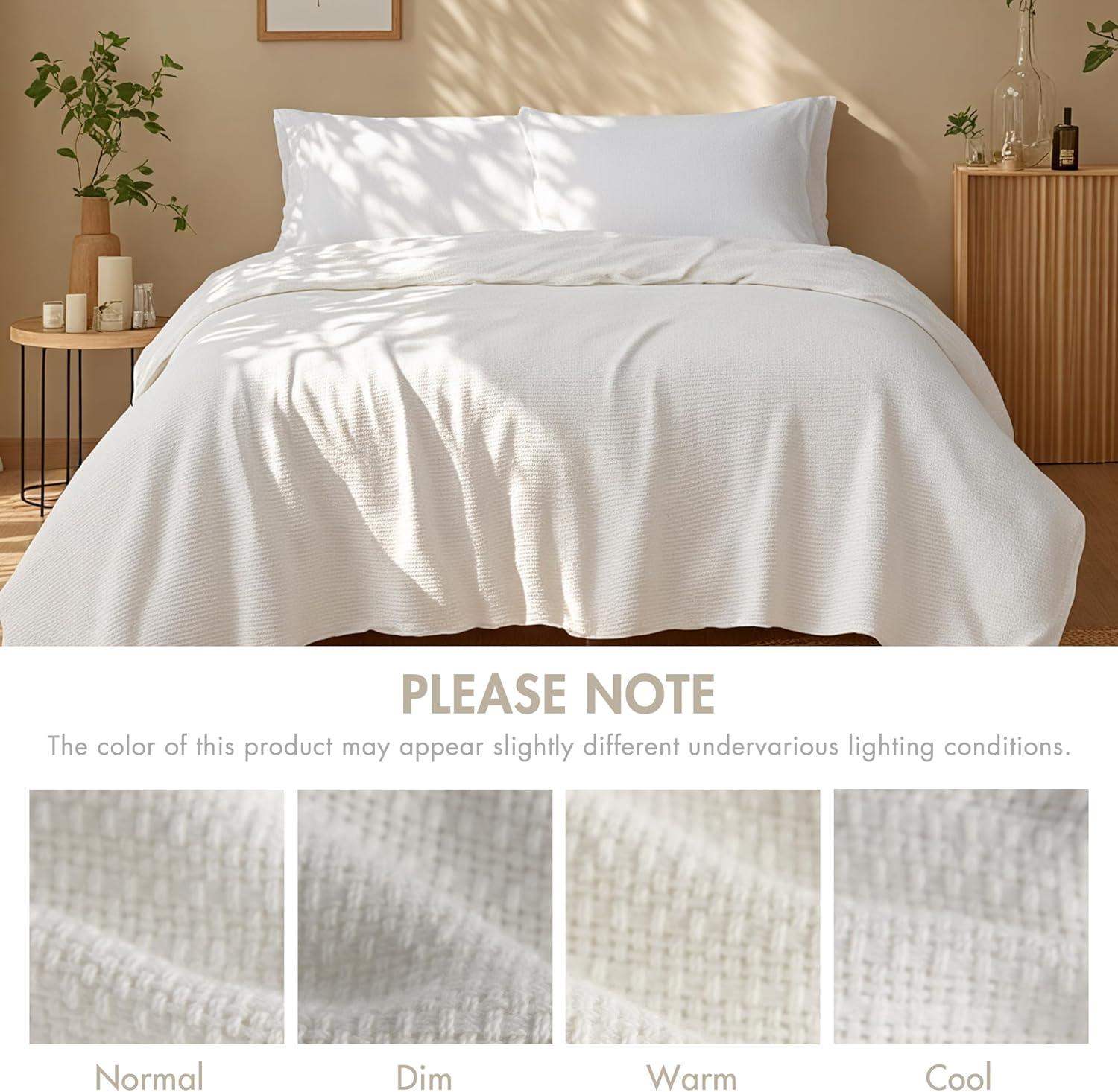 imageMadison Park Freshspun Basketweave Luxury Cotton Blanket Yellow 90x90quot FullQueen Size Basketweave Premium Soft Cozy 100 Cotton For Bed Couch or SofaCream