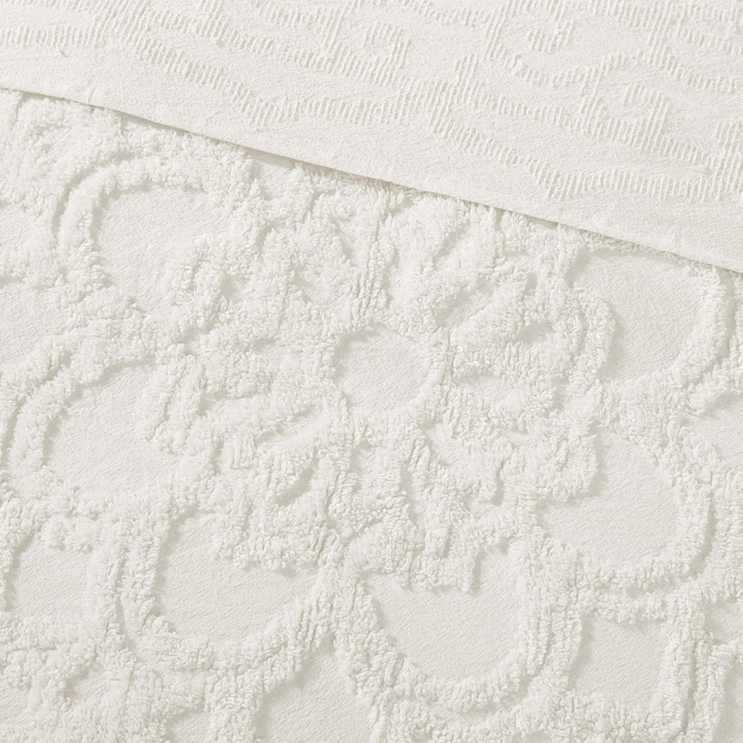 imageMadison Park Laetitia Lightweight 100 Cotton Quilt Set Breathable Chenille Tufted Shabby Chic Boho Medallion Design Sham Floral Taupe w Tassels FullQueen2 PieceLaetitia Ivory Coverlet