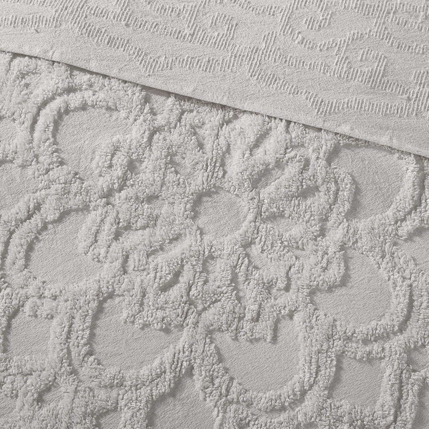 imageMadison Park Laetitia Lightweight 100 Cotton Quilt Set Breathable Chenille Tufted Shabby Chic Boho Medallion Design Sham Floral Taupe w Tassels FullQueen2 PieceLaetitia Grey Coverlet
