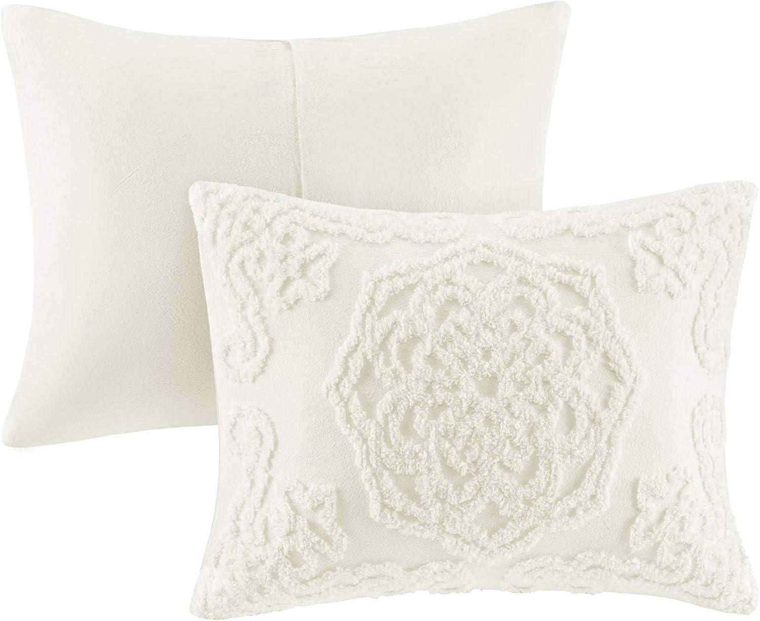 imageMadison Park Laetitia Lightweight 100 Cotton Quilt Set Breathable Chenille Tufted Shabby Chic Boho Medallion Design Sham Floral Taupe w Tassels FullQueen2 PieceLaetitia Ivory Coverlet