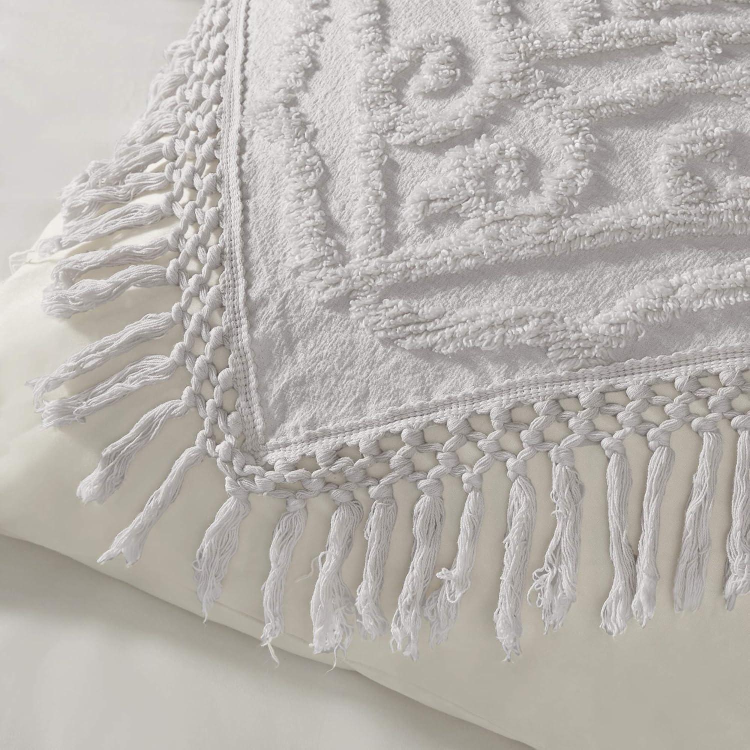 imageMadison Park Laetitia Lightweight 100 Cotton Quilt Set Breathable Chenille Tufted Shabby Chic Boho Medallion Design Sham Floral Taupe w Tassels FullQueen2 PieceLaetitia Grey Coverlet