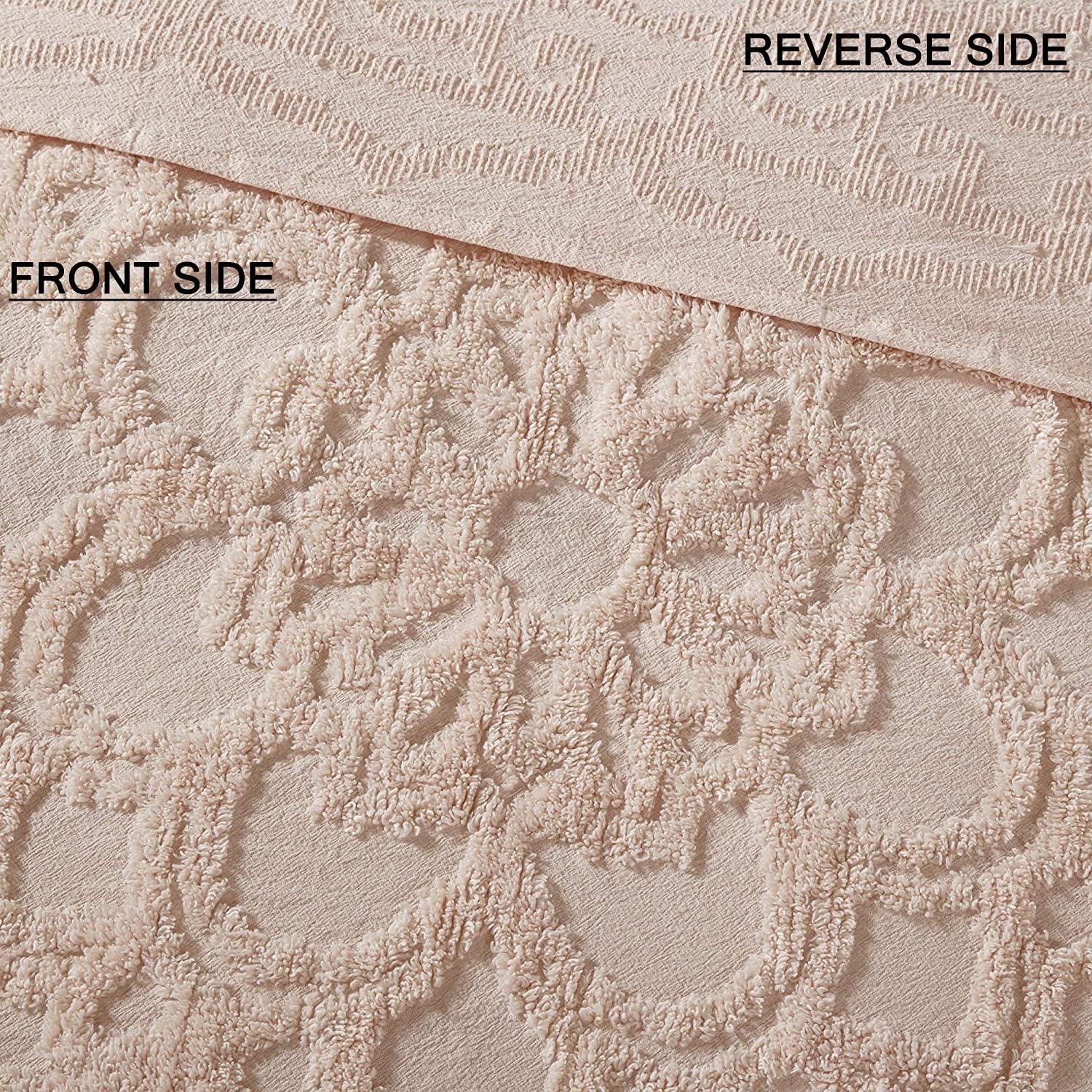 imageMadison Park Laetitia Lightweight 100 Cotton Quilt Set Breathable Chenille Tufted Shabby Chic Boho Medallion Design Sham Floral Taupe w Tassels FullQueen2 PieceLaetitia Blush Coverlet