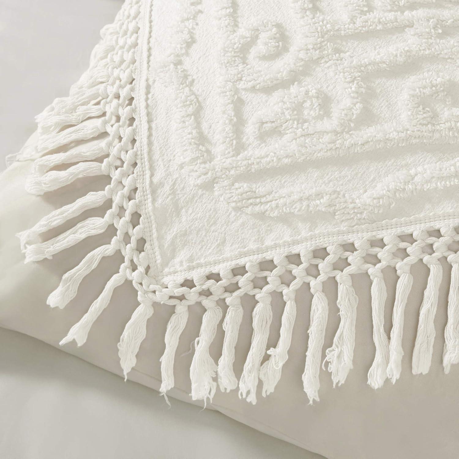 imageMadison Park Laetitia Lightweight 100 Cotton Quilt Set Breathable Chenille Tufted Shabby Chic Boho Medallion Design Sham Floral Taupe w Tassels FullQueen2 PieceLaetitia Ivory Coverlet