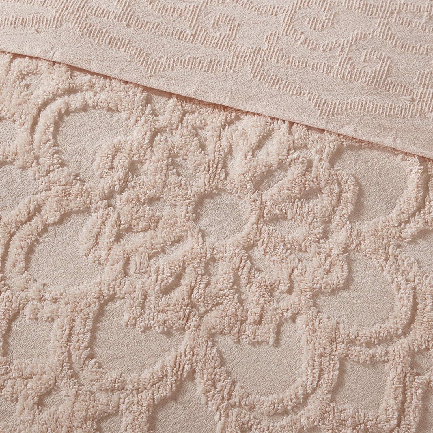 imageMadison Park Laetitia Lightweight 100 Cotton Quilt Set Breathable Chenille Tufted Shabby Chic Boho Medallion Design Sham Floral Taupe w Tassels FullQueen2 PieceLaetitia Blush Coverlet