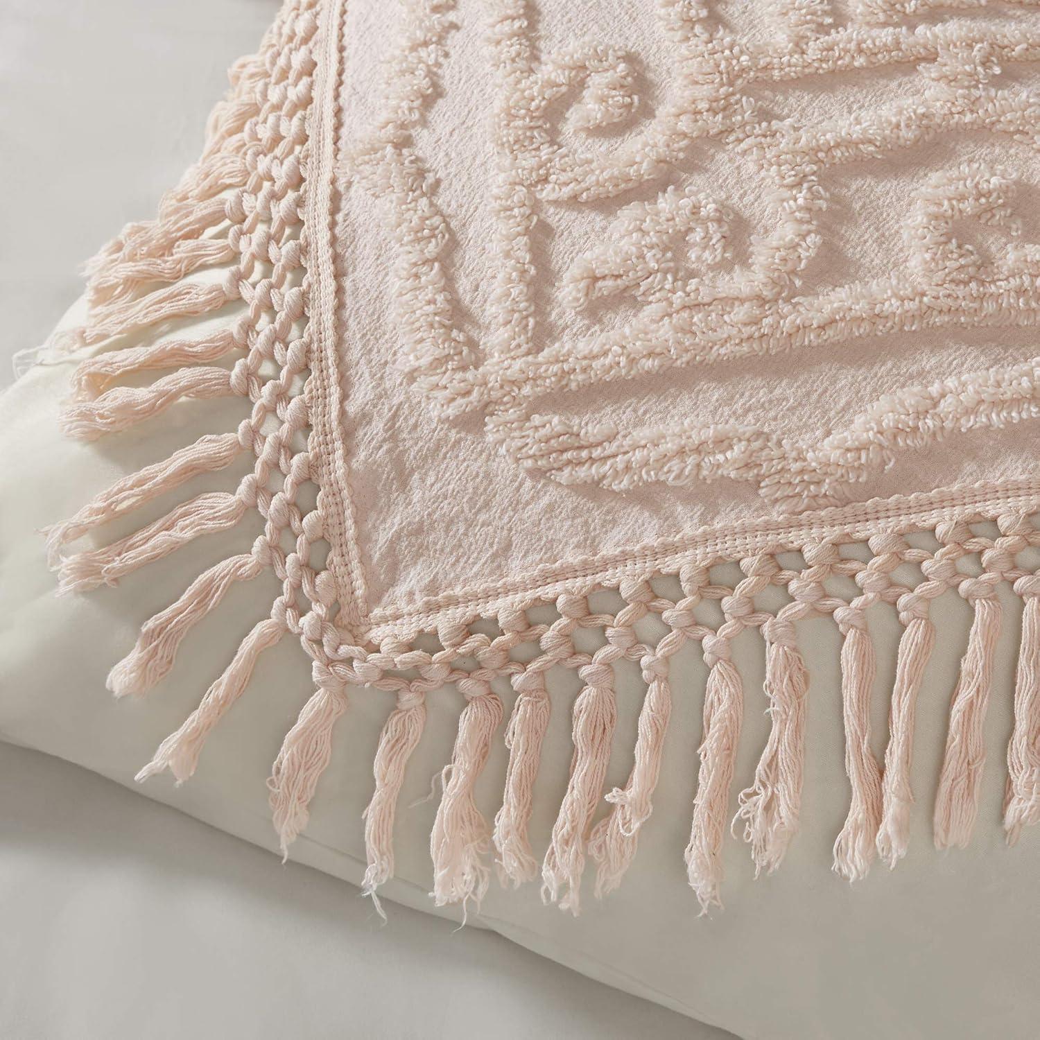imageMadison Park Laetitia Lightweight 100 Cotton Quilt Set Breathable Chenille Tufted Shabby Chic Boho Medallion Design Sham Floral Taupe w Tassels FullQueen2 PieceLaetitia Blush Coverlet
