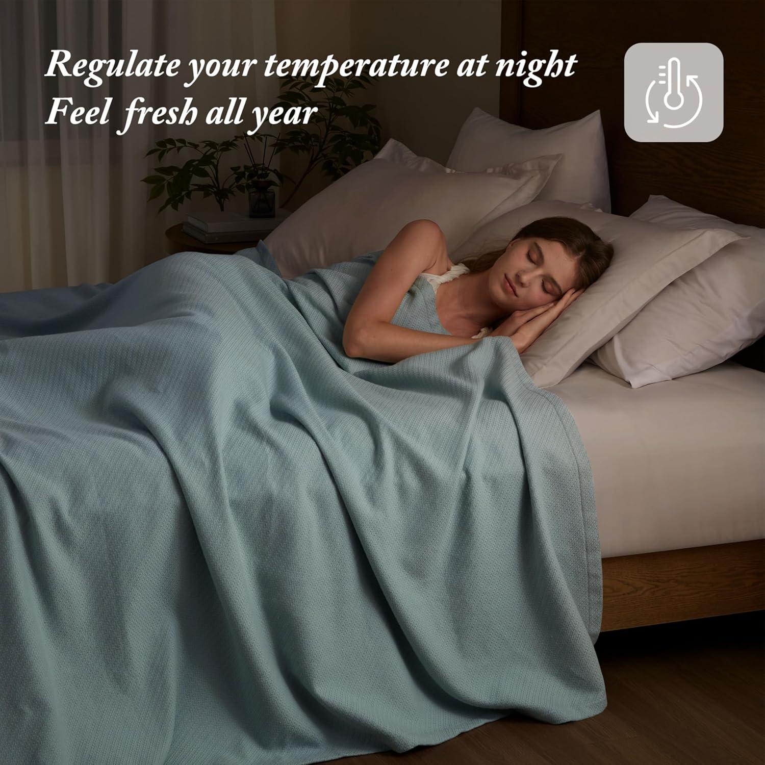 imageMadison Park Liquid Cotton Luxury Blanket Premium Soft Cozy 100 Ring Spun Cotton For Bed Couch or Sofa King Sea FoamLight Blue