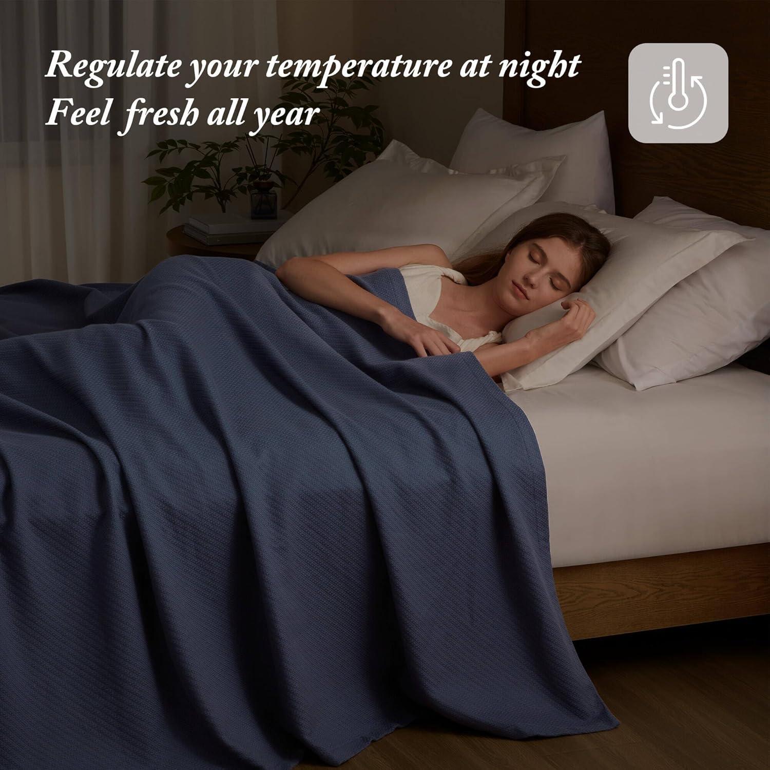 imageMadison Park Liquid Cotton Luxury Blanket Premium Soft Cozy 100 Ring Spun Cotton For Bed Couch or Sofa King Sea FoamNavy