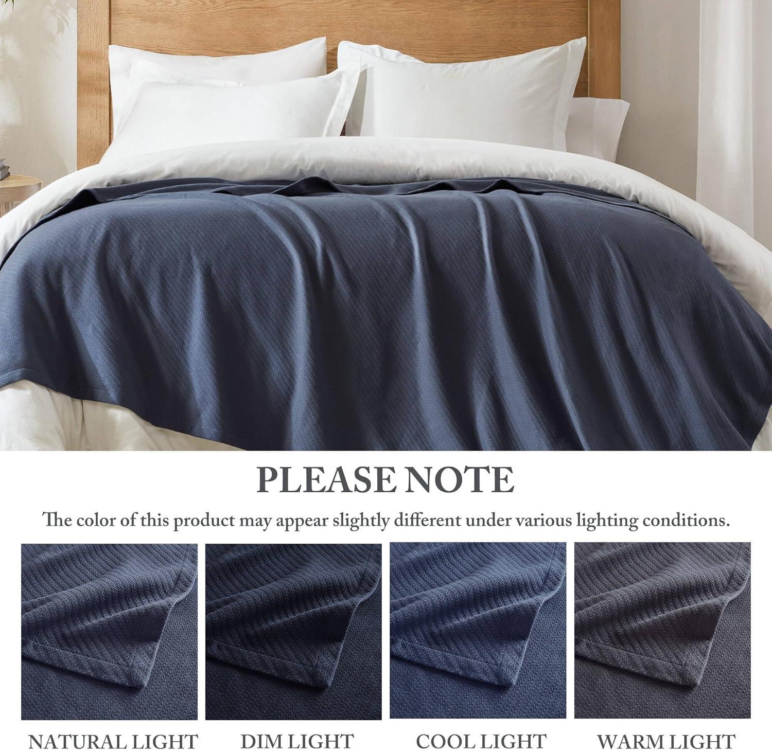 imageMadison Park Liquid Cotton Luxury Blanket Premium Soft Cozy 100 Ring Spun Cotton For Bed Couch or Sofa King Sea FoamNavy