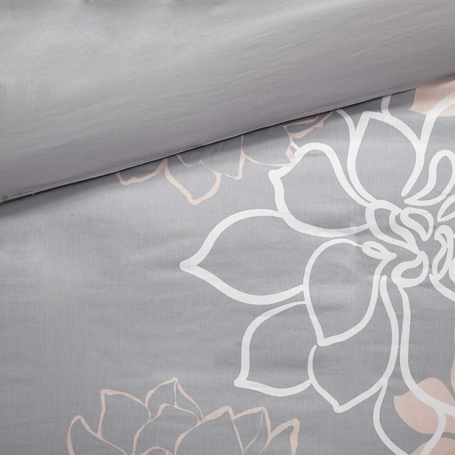 imageMadison Park Lola 100 Cotton Duvet Set Beautiful Floral Pattern Ruffle Border Design All Season Breathable Comforter Cover Bedding Matching Shams FullQueen90quotx90quot PurpleGrey 6 PieceBlushGrey