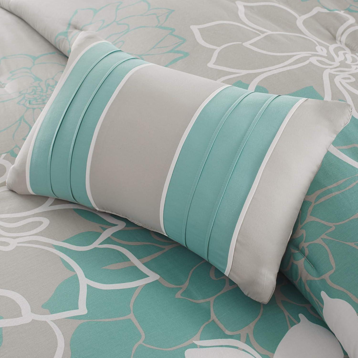 imageMadison Park Lola 100 Cotton Duvet Set Beautiful Floral Pattern Ruffle Border Design All Season Breathable Comforter Cover Bedding Matching Shams FullQueen90quotx90quot PurpleGrey 6 PieceAquaGrey