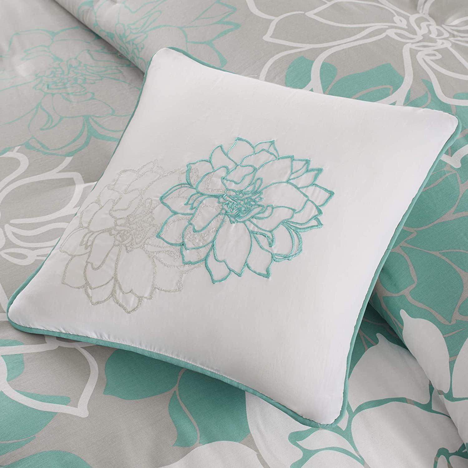 imageMadison Park Lola 100 Cotton Duvet Set Beautiful Floral Pattern Ruffle Border Design All Season Breathable Comforter Cover Bedding Matching Shams FullQueen90quotx90quot PurpleGrey 6 PieceAquaGrey