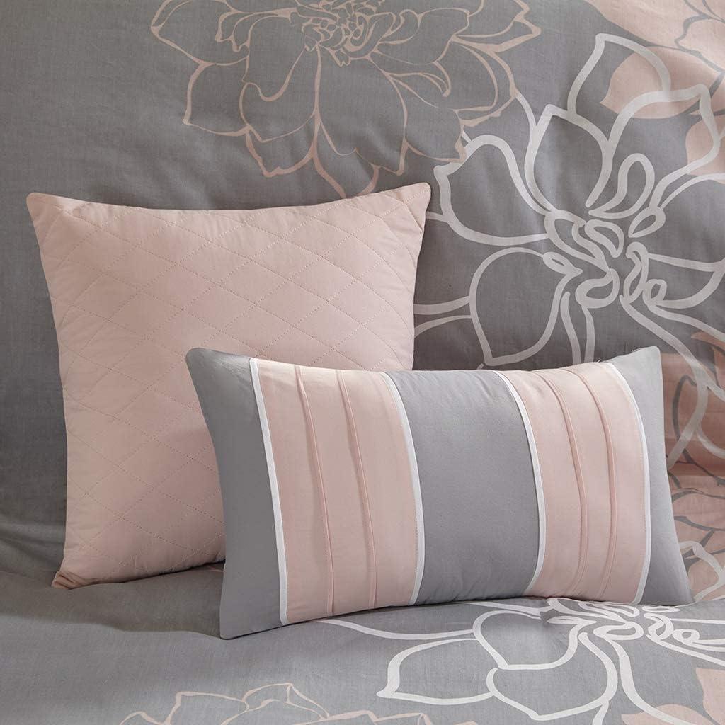 imageMadison Park Lola 100 Cotton Duvet Set Beautiful Floral Pattern Ruffle Border Design All Season Breathable Comforter Cover Bedding Matching Shams FullQueen90quotx90quot PurpleGrey 6 PieceBlushGrey