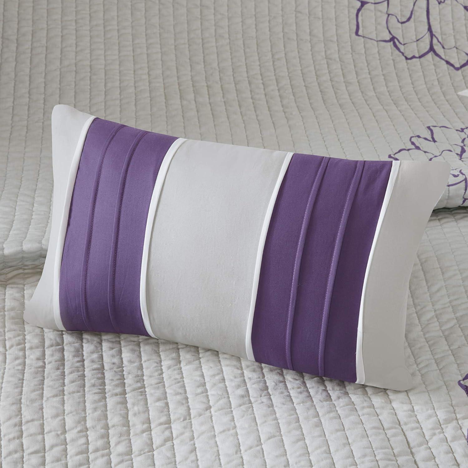 imageMadison Park Lola 100 Cotton Quilt SetCasual Floral Channel Stitching Design All Season Lightweight Coverlet Bedspread Bedding Shams Decorative Pillows FullQueen 90 in x 90 in Purple 6 PieceLola Purple