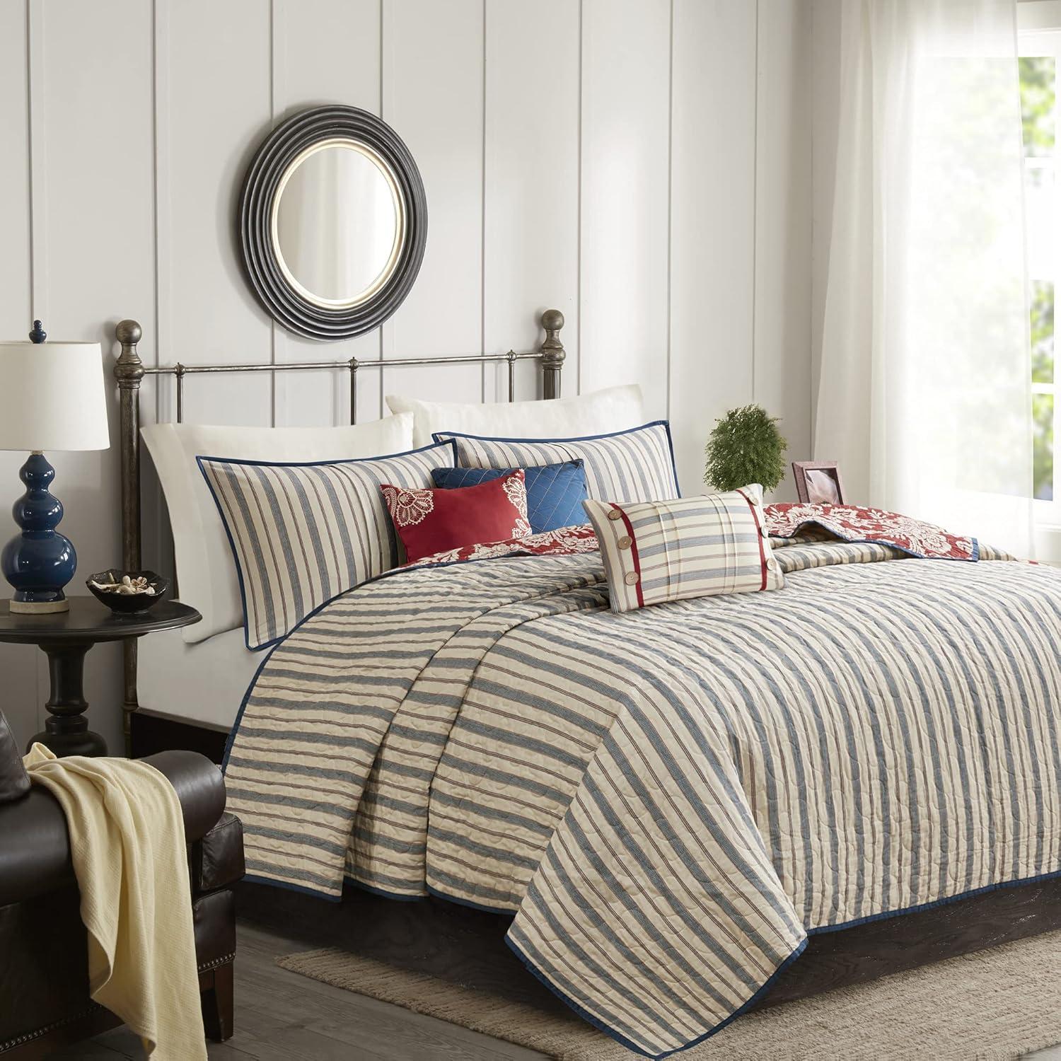 imageMadison Park Lola 100 Cotton Quilt SetCasual Floral Channel Stitching Design All Season Lightweight Coverlet Bedspread Bedding Shams Decorative Pillows FullQueen 90 in x 90 in Purple 6 PieceLucy Red