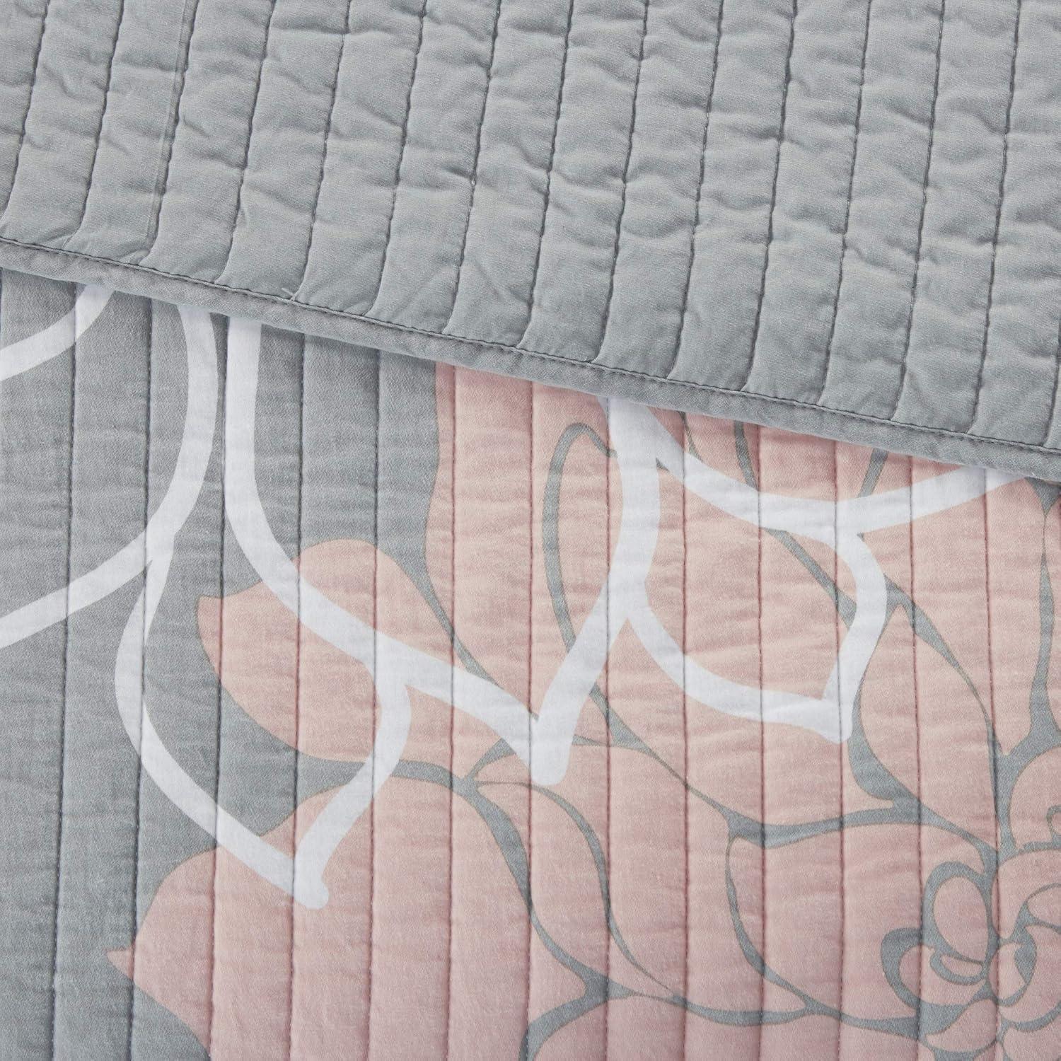 imageMadison Park Lola 100 Cotton Quilt SetCasual Floral Channel Stitching Design All Season Lightweight Coverlet Bedspread Bedding Shams Decorative Pillows FullQueen 90 in x 90 in Purple 6 PieceLola Blush