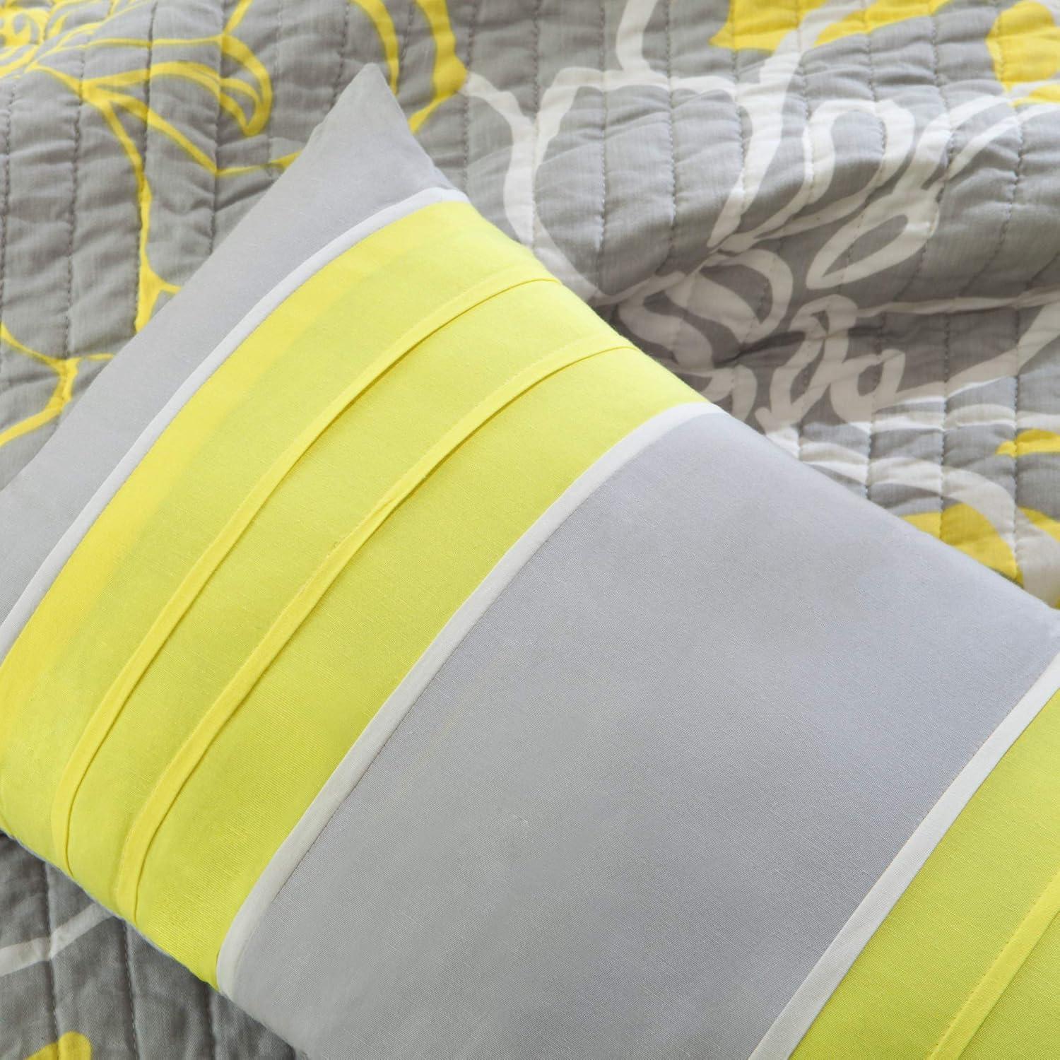 imageMadison Park Lola 100 Cotton Quilt SetCasual Floral Channel Stitching Design All Season Lightweight Coverlet Bedspread Bedding Shams Decorative Pillows FullQueen 90 in x 90 in Purple 6 PieceLola Yellow